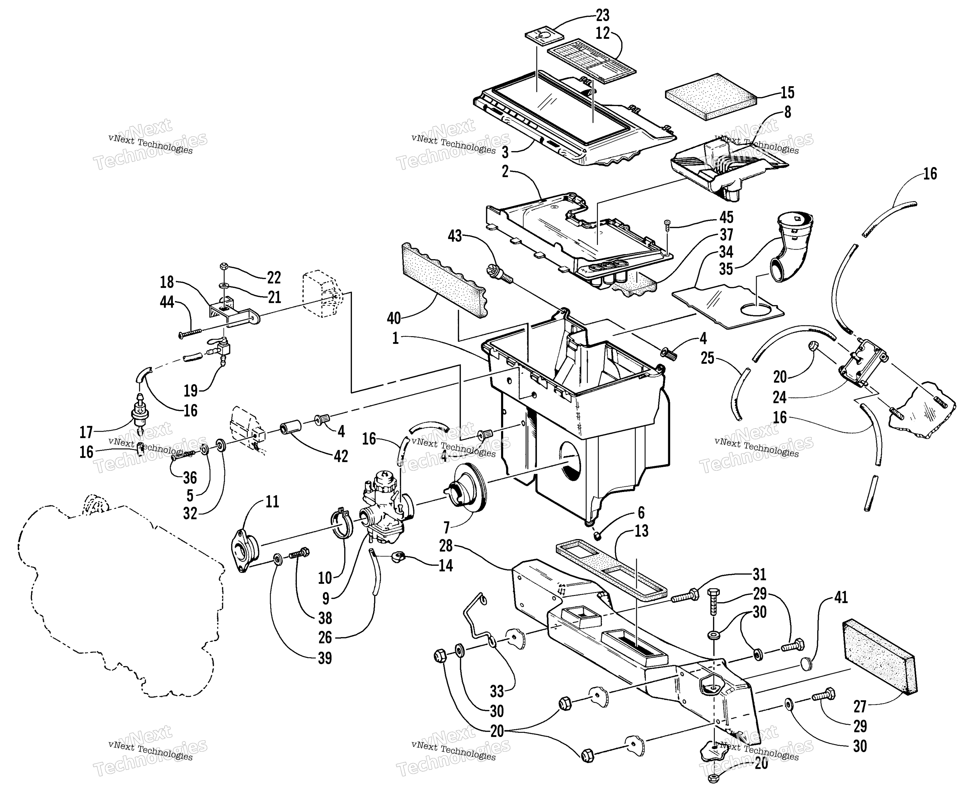 Carburetor, топливный Pump, и Воздушный Silencer узел