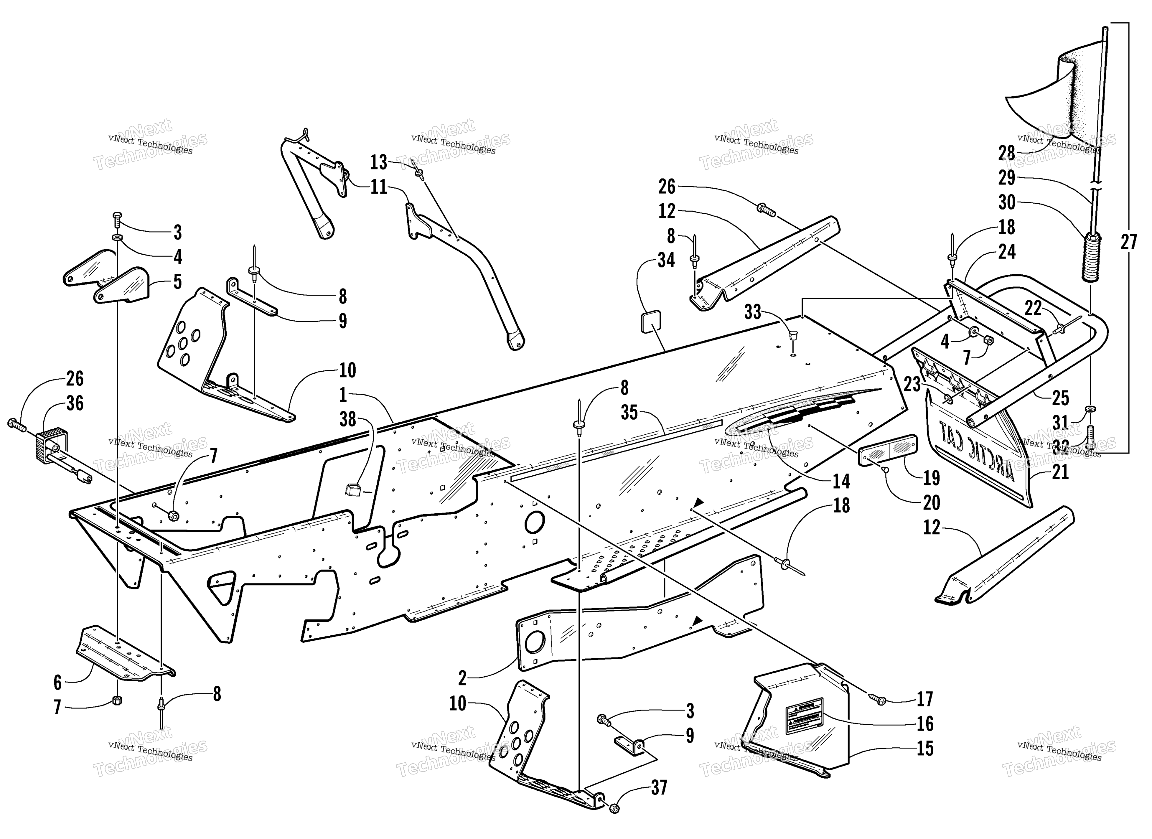 Chassis, Footrest, и задний Bumper узел