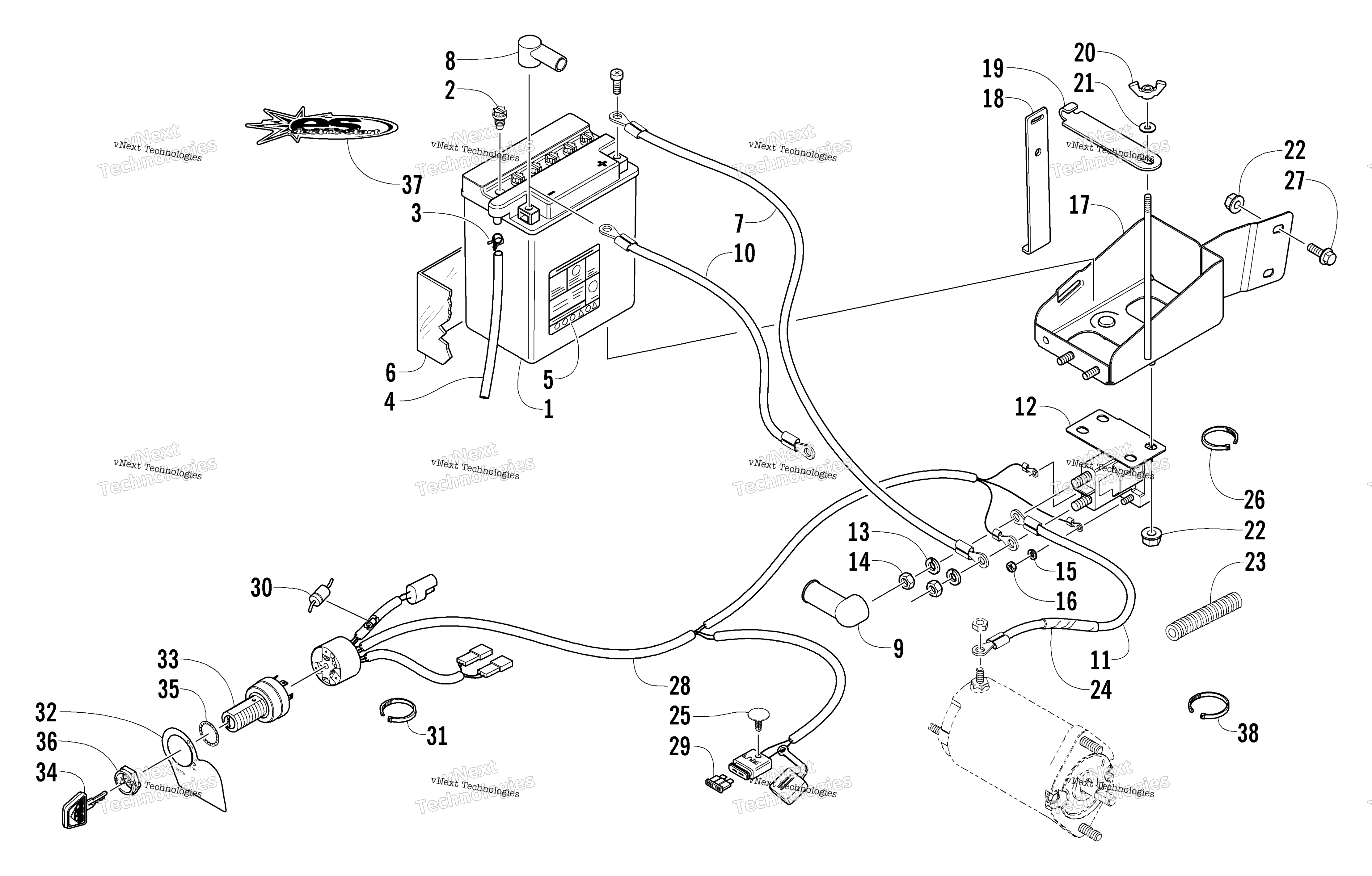 Battery, Solenoid, и Cables (Optional)