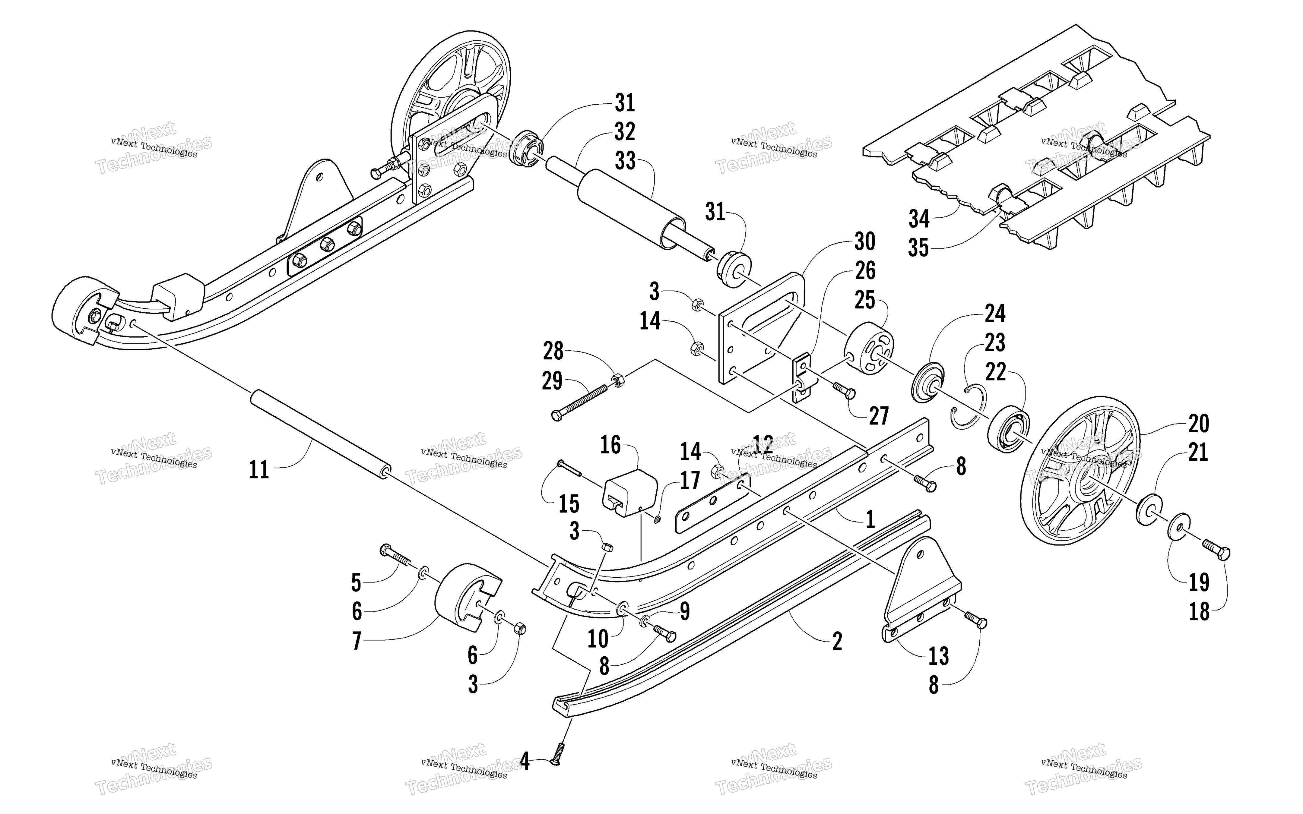 Slide Rail, Idler Wheels, и Track узел