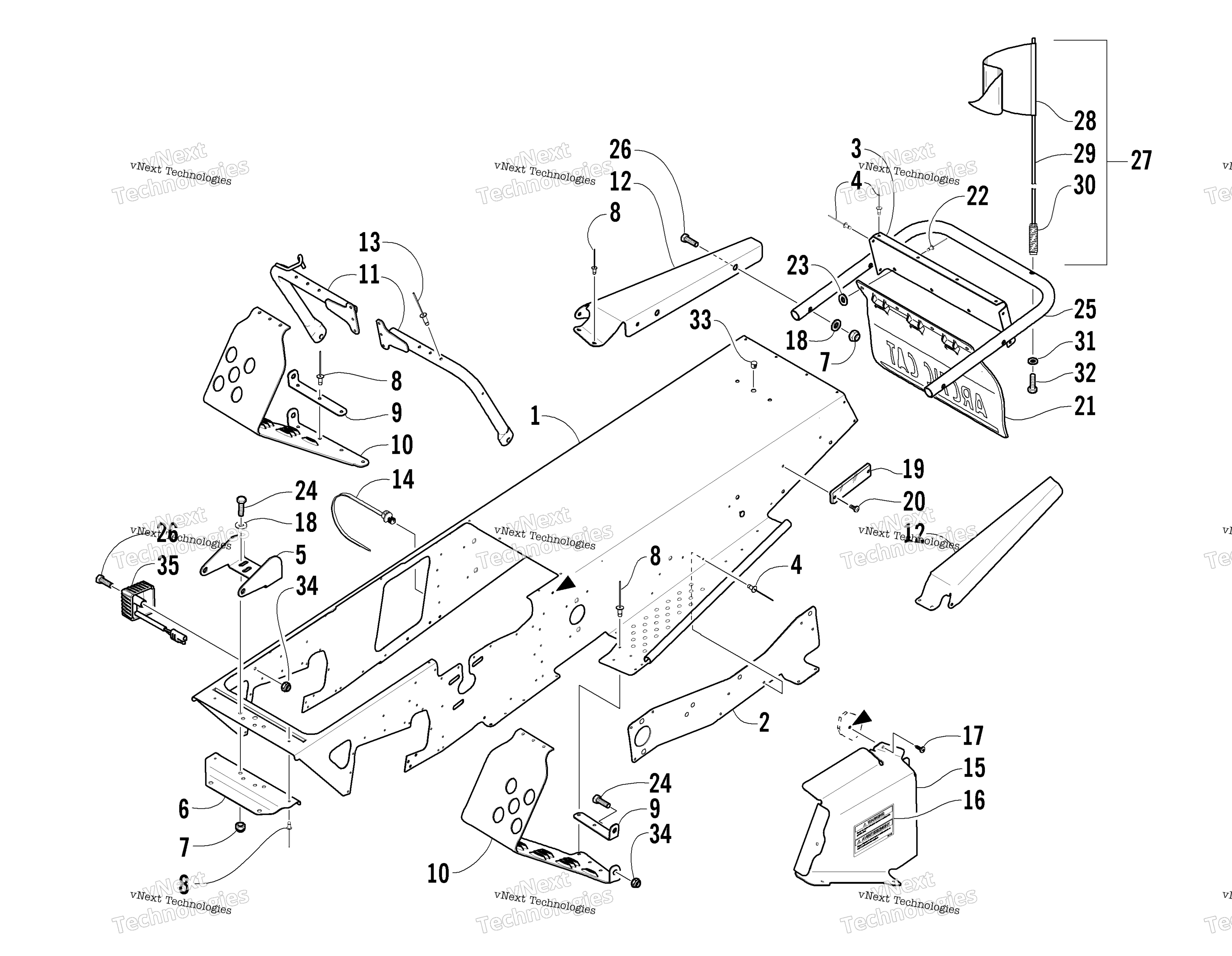 Chassis, Footrest, и задний Bumper узел