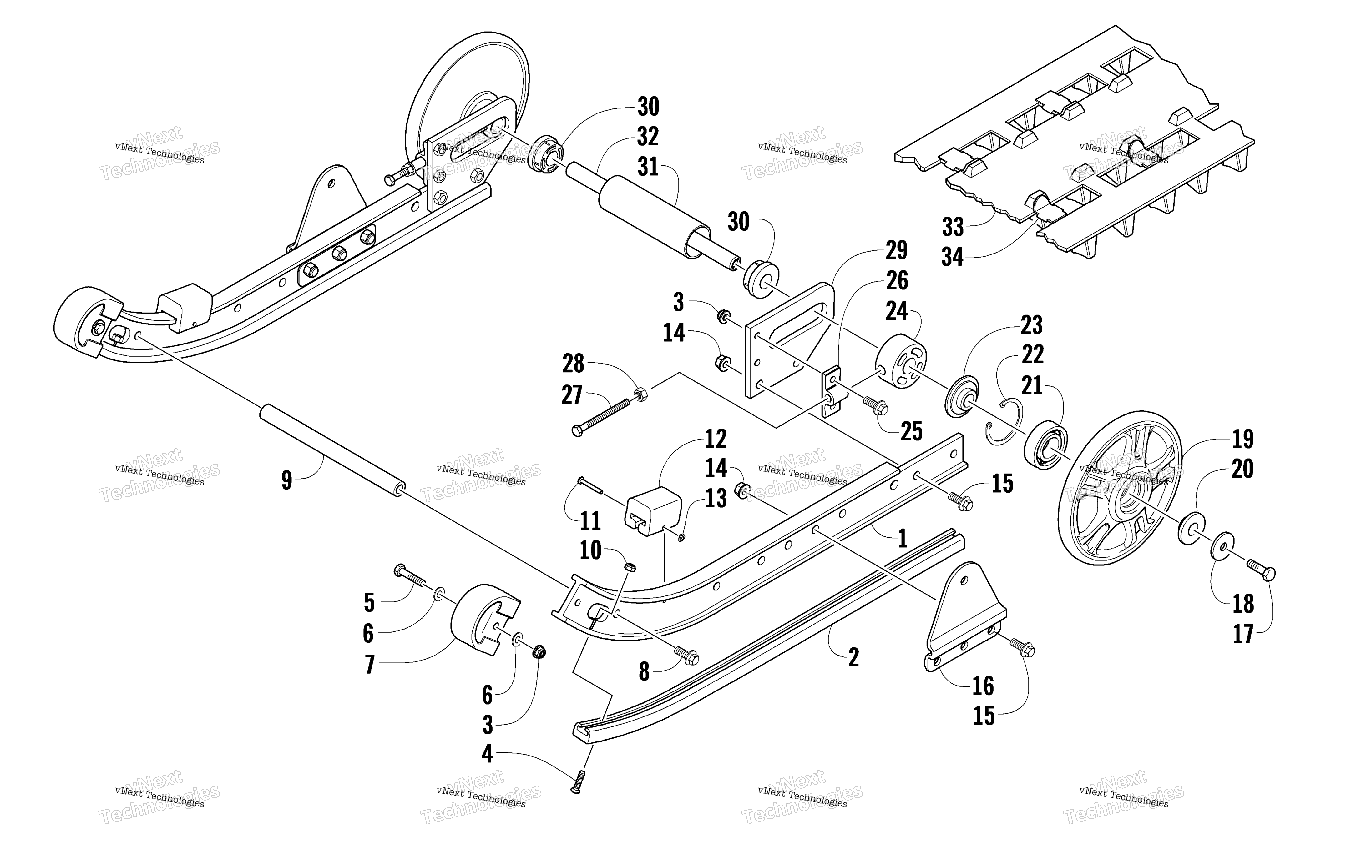 Slide Rail, Idler Wheels, и Track узел