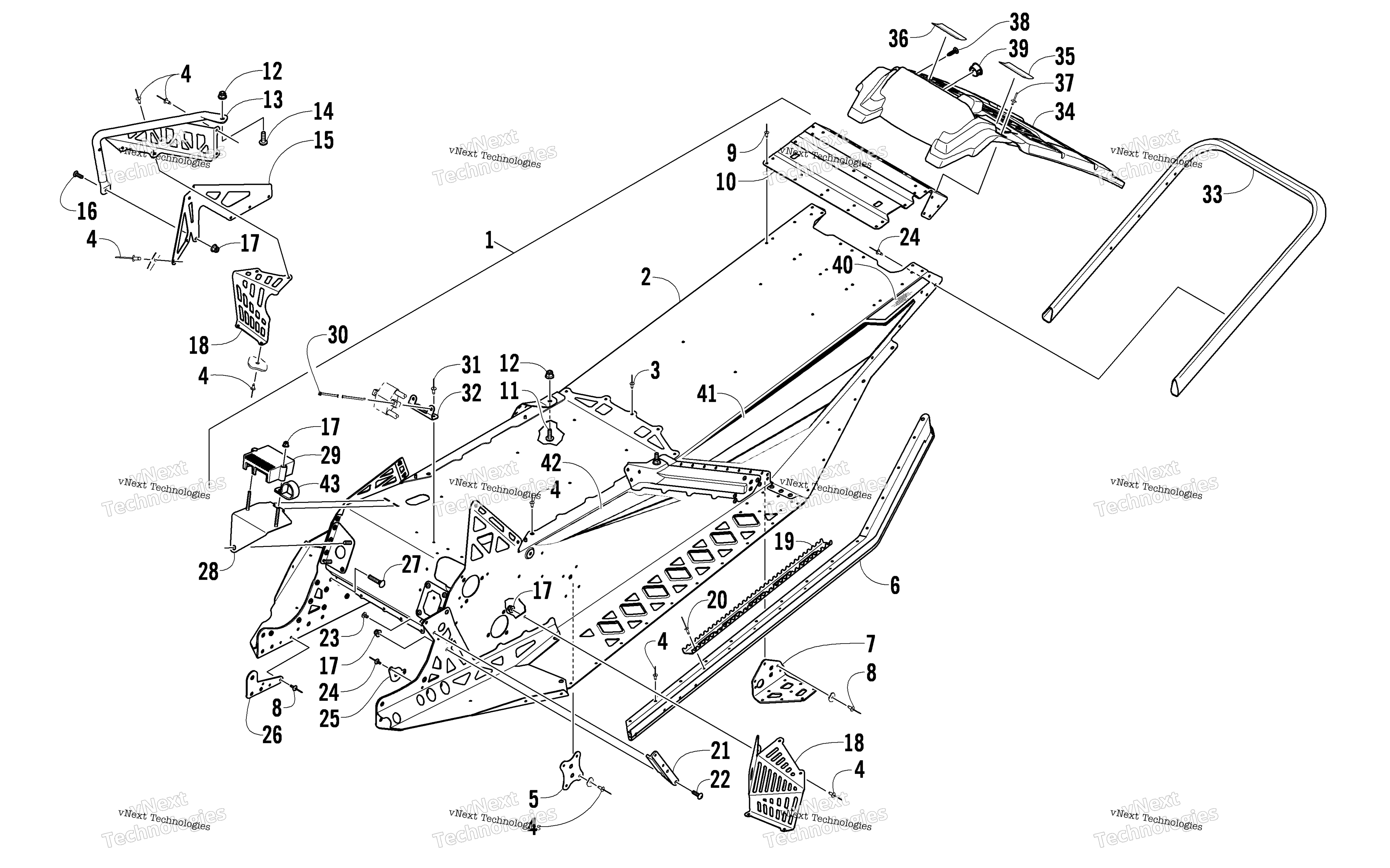 Chassis, задний Bumper, и Snowflap узел