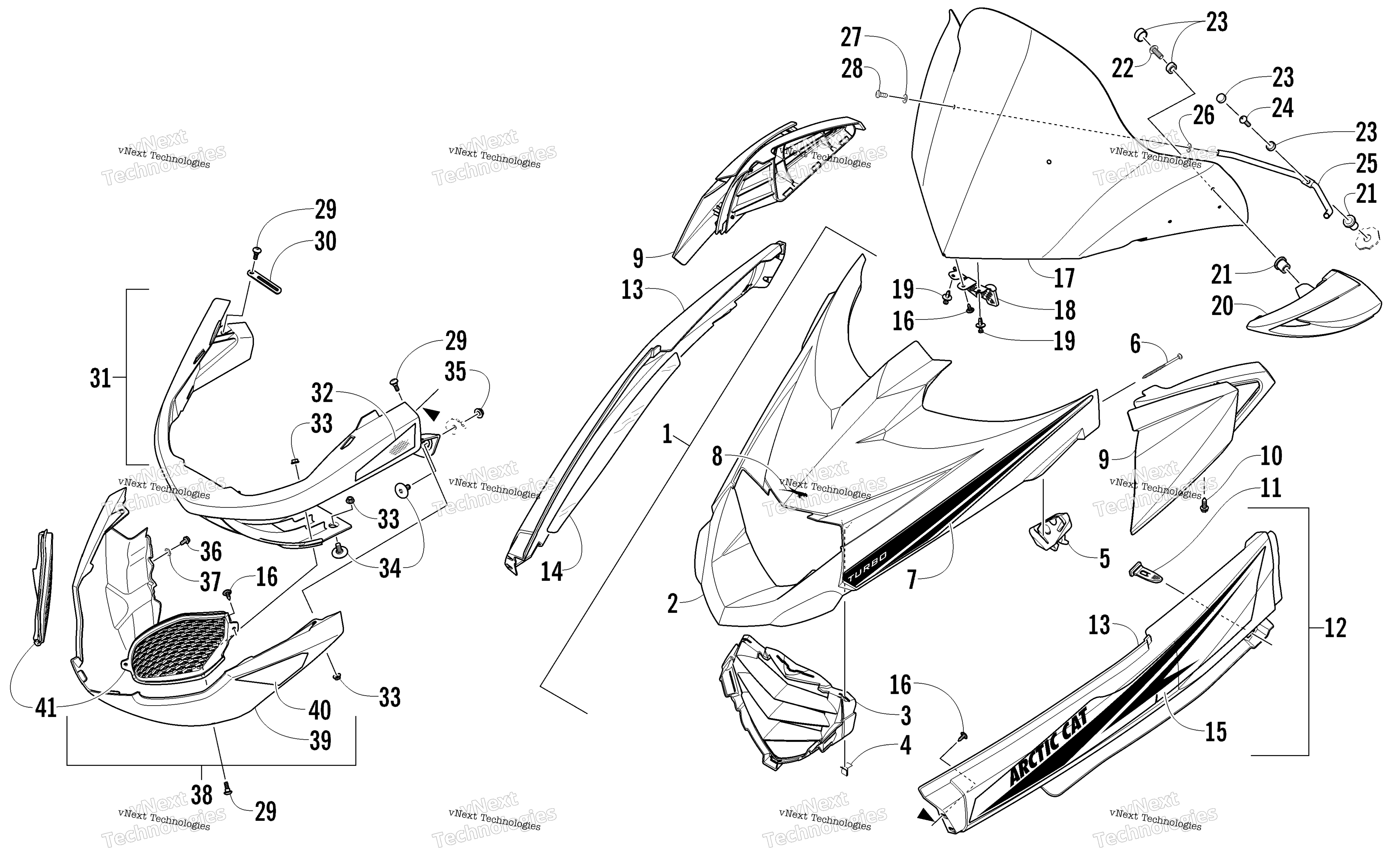 Hood, Windshield, и передний Bumper узел