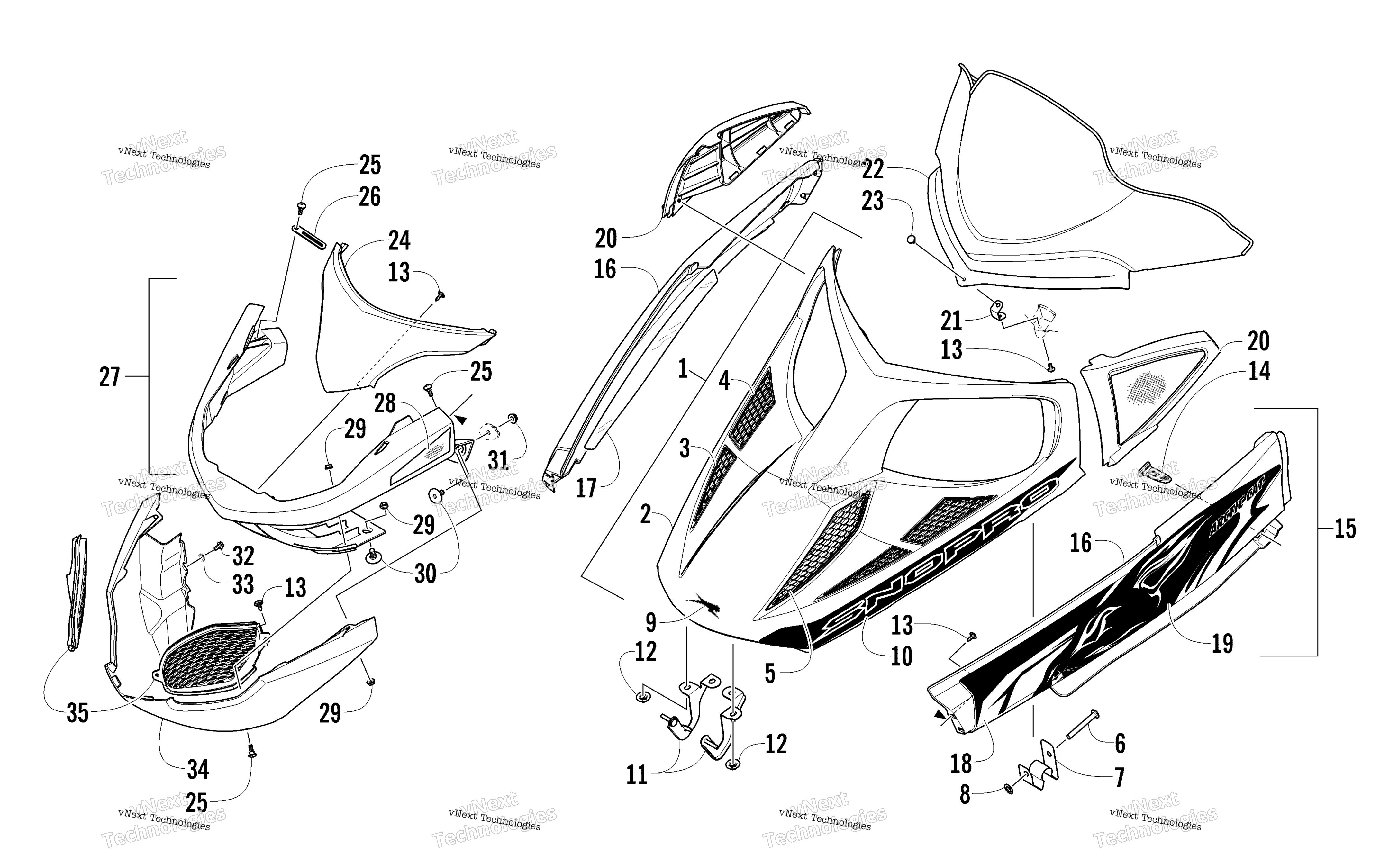 Hood, Windshield, и передний Bumper узел