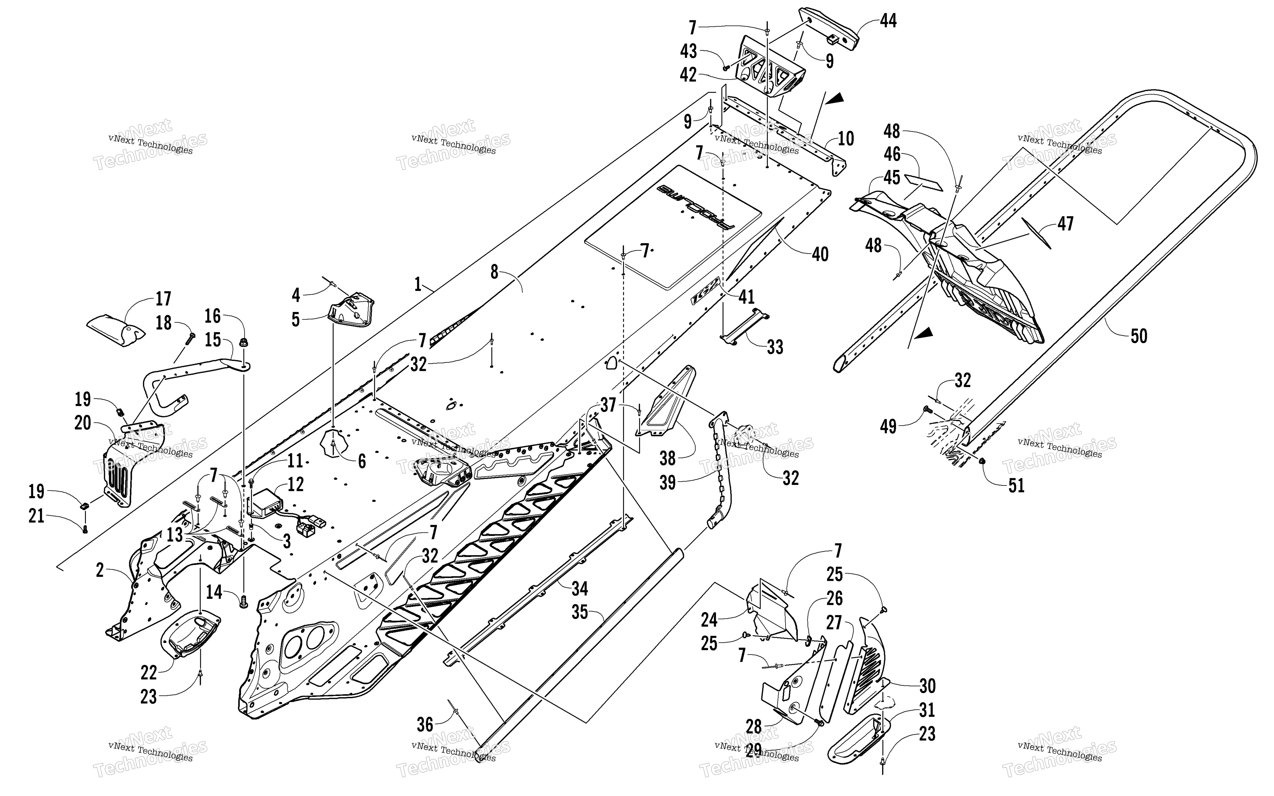 Tunnel, задний Bumper, и Snowflap узел