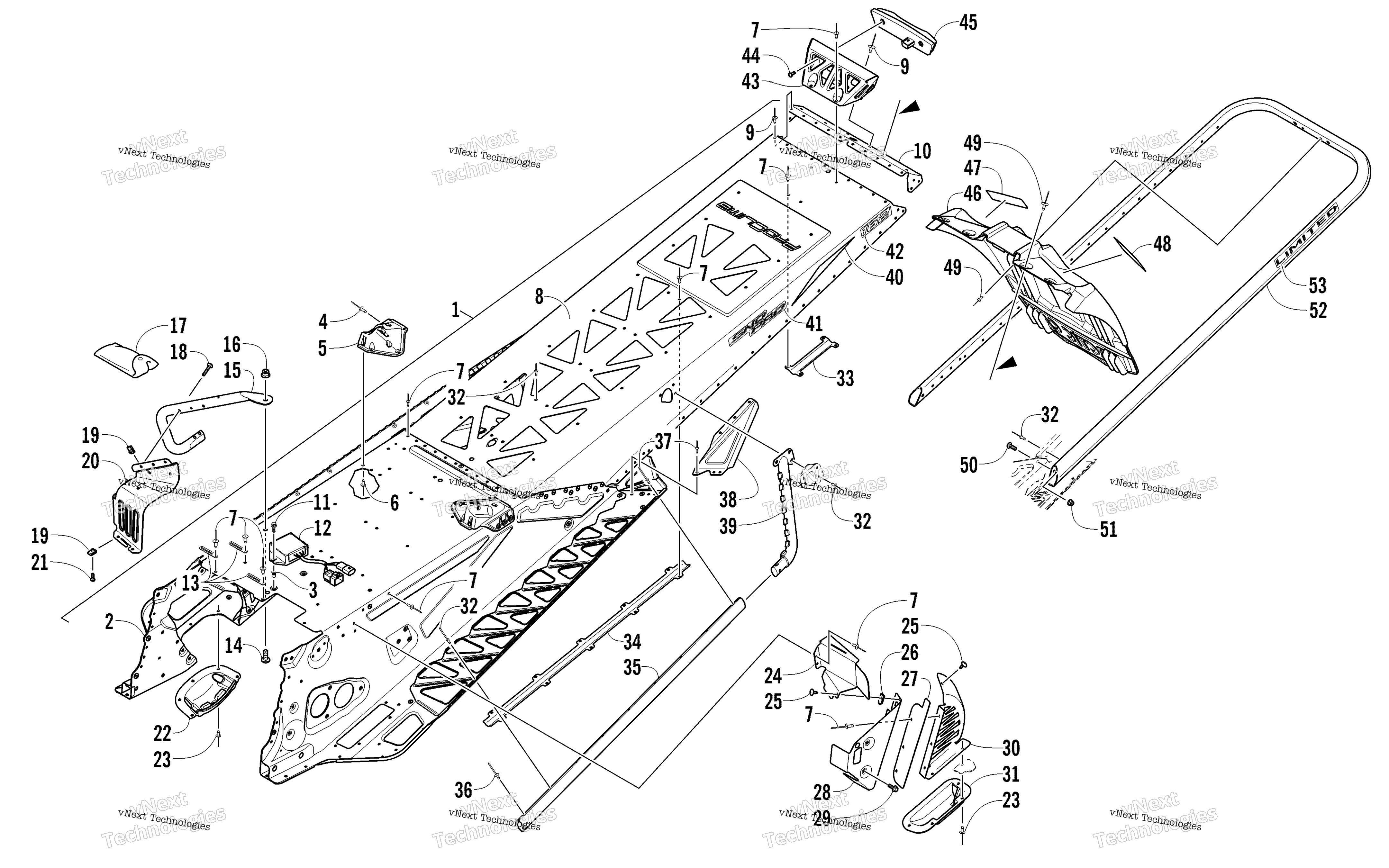 Tunnel, задний Bumper, и Snowflap узел