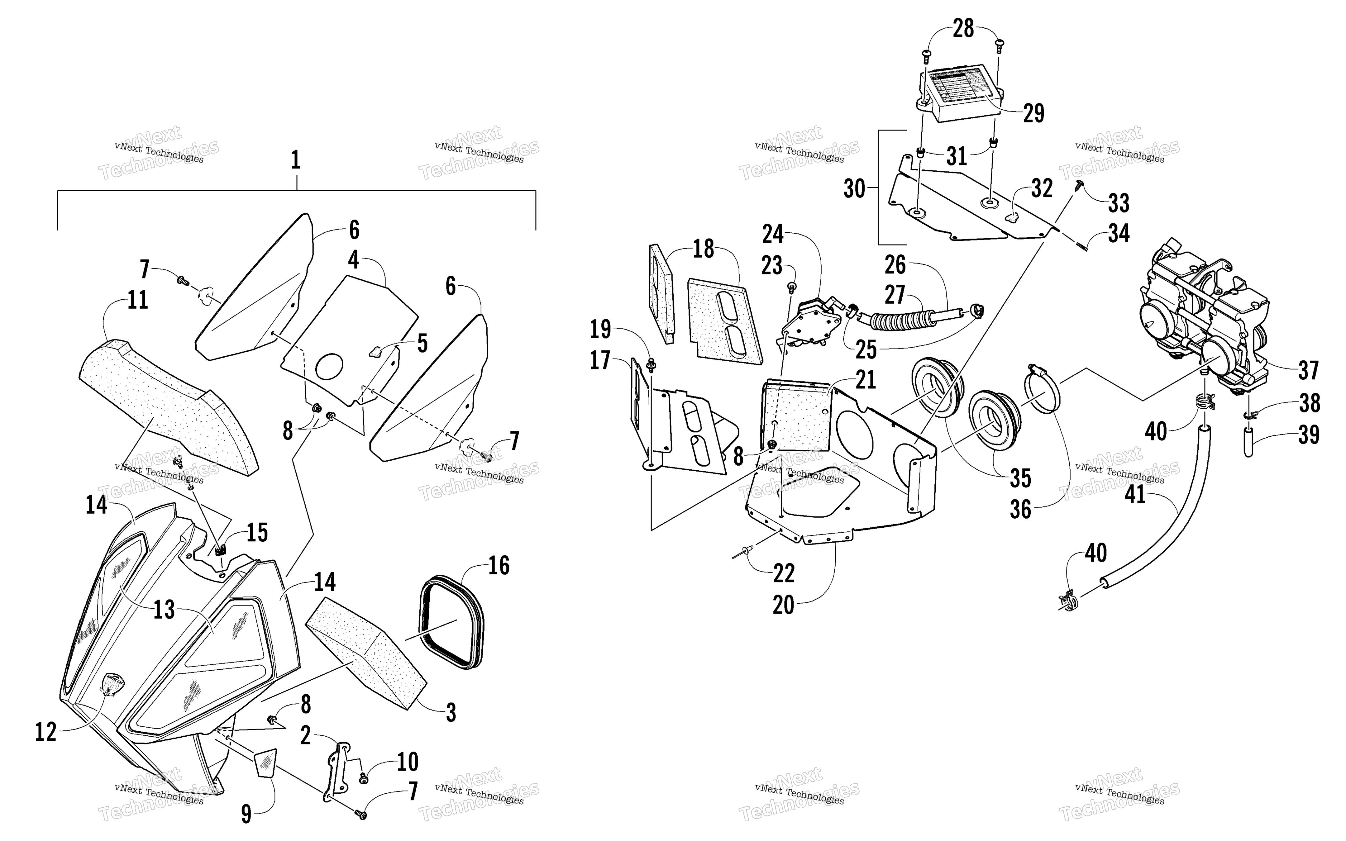 Воздушный Silencer, Carburetor, и топливный насос узел