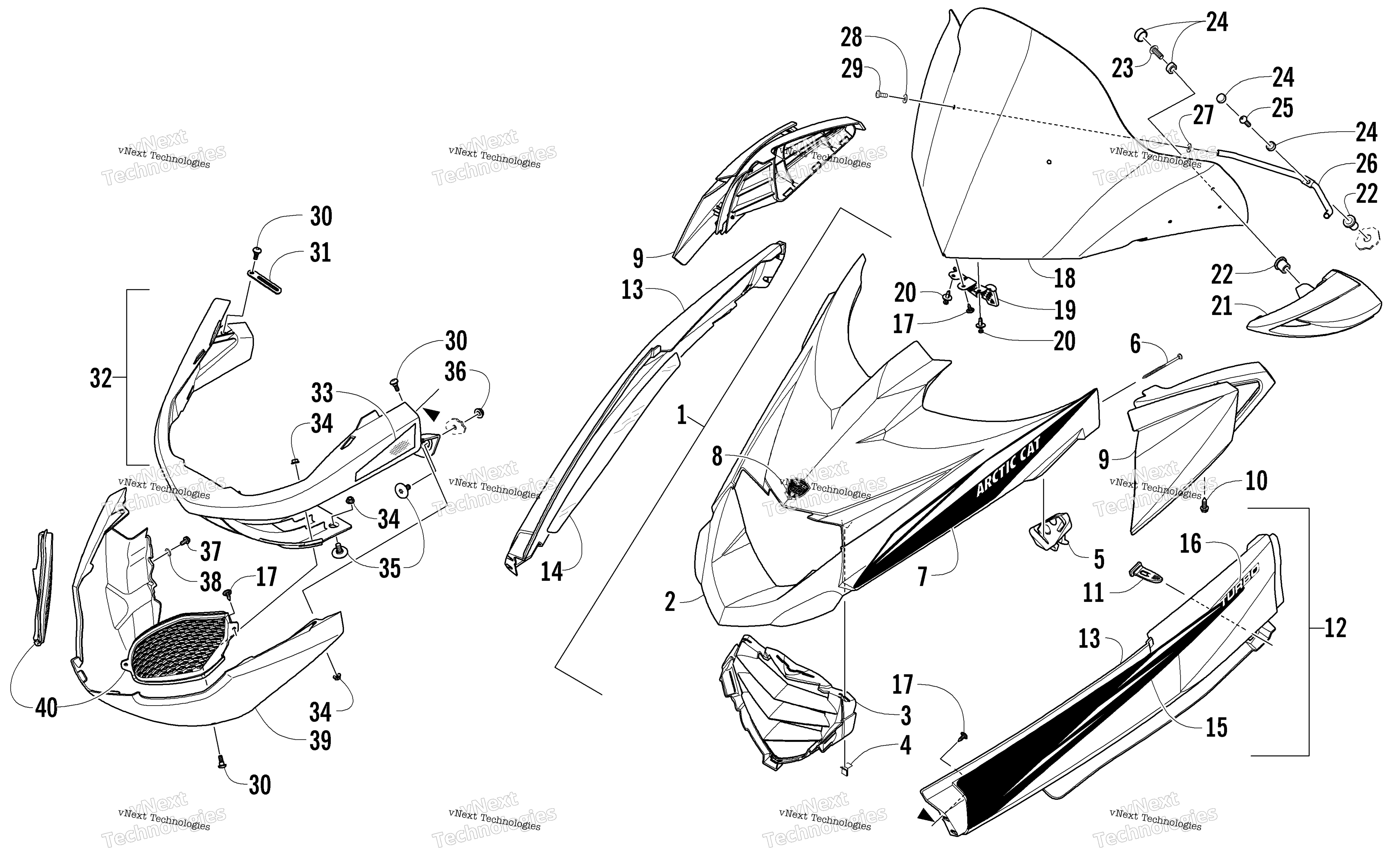 Hood, Windshield, и передний Bumper узел