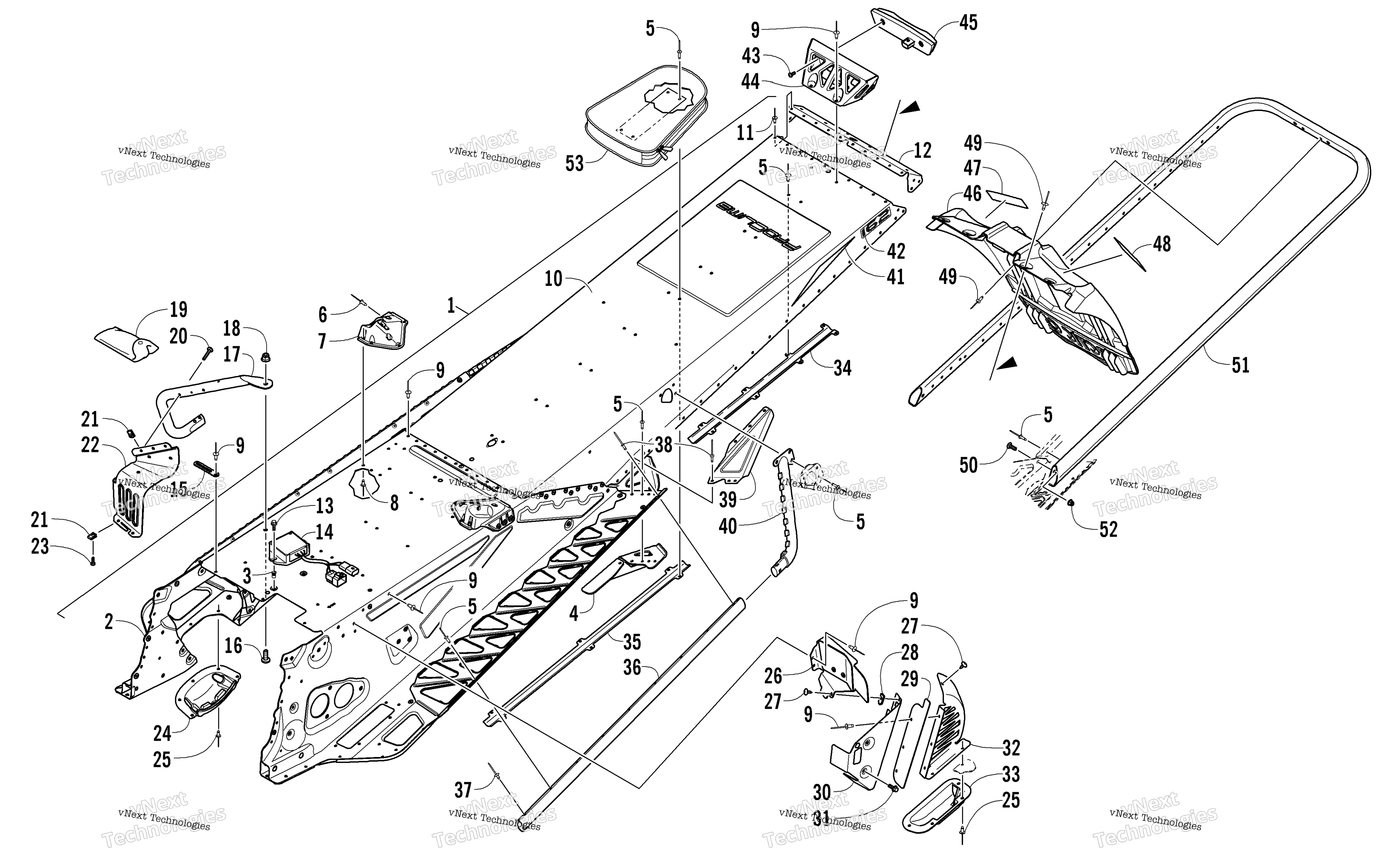 Tunnel, задний Bumper, и Snowflap узел
