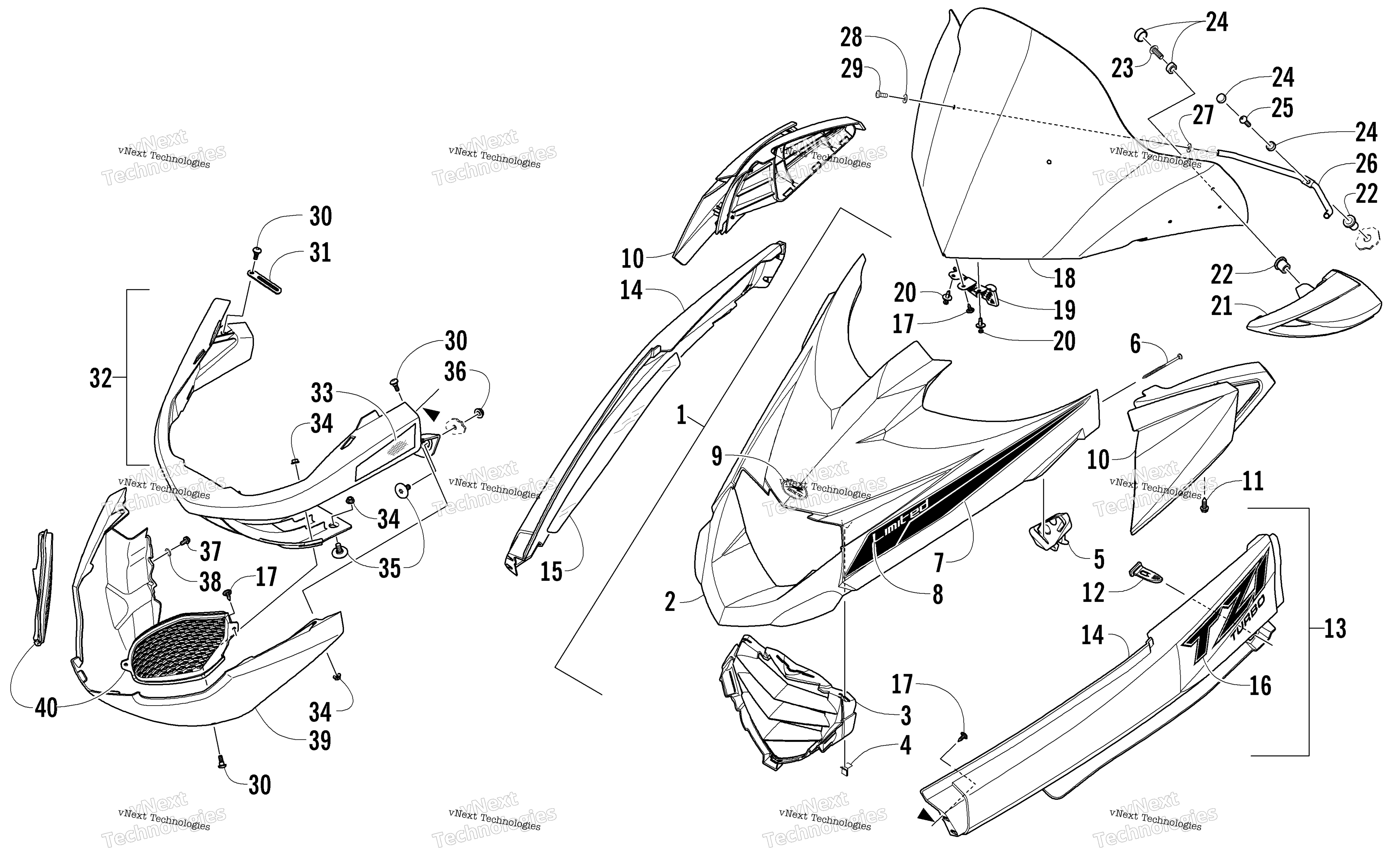 Hood, Windshield, и передний Bumper узел
