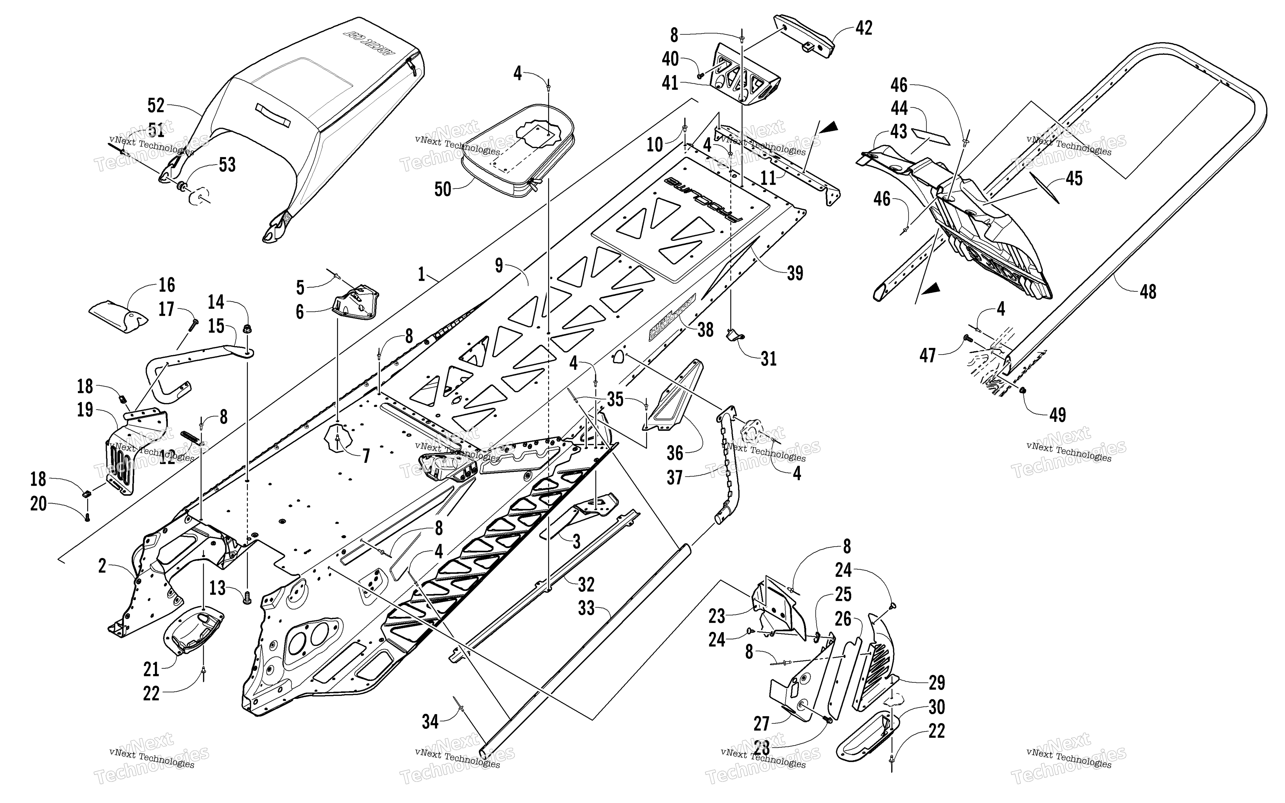 Tunnel, задний Bumper, и Snowflap узел