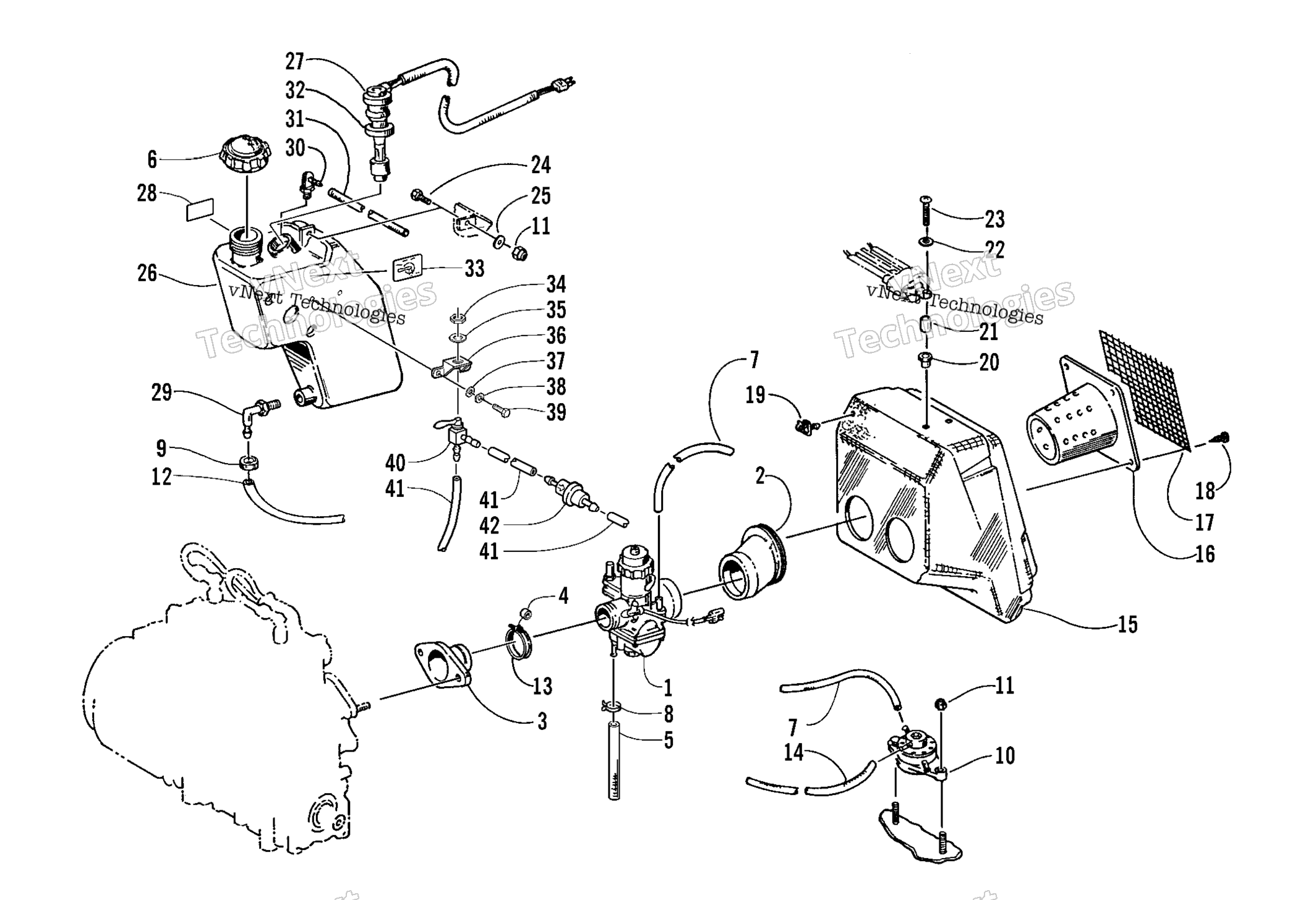 Carburetor, топливный Pump, масляный Tank, и Воздушный Silencer