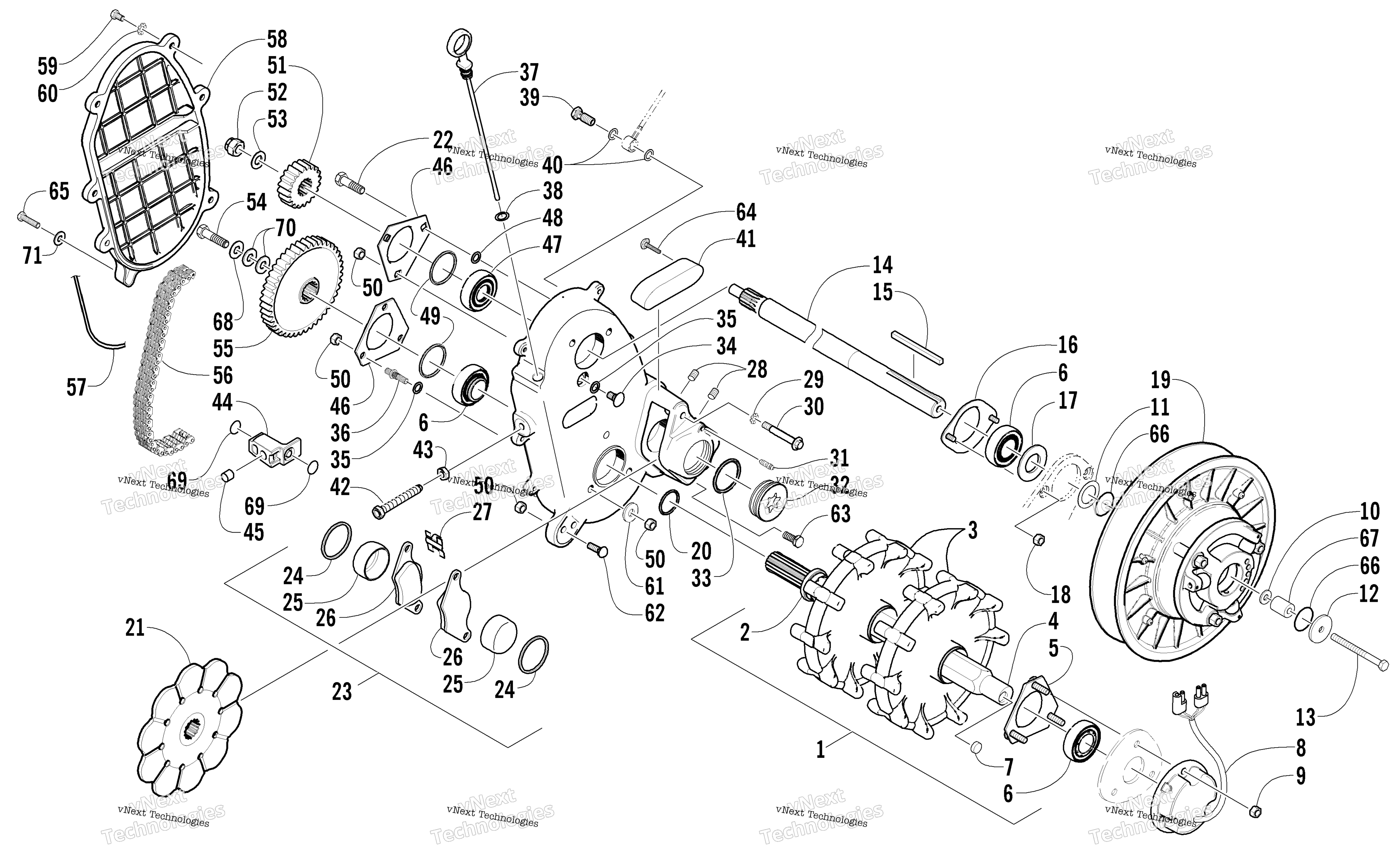 Трансмиссия Shafts, Brake, And Dropcase Assemblies