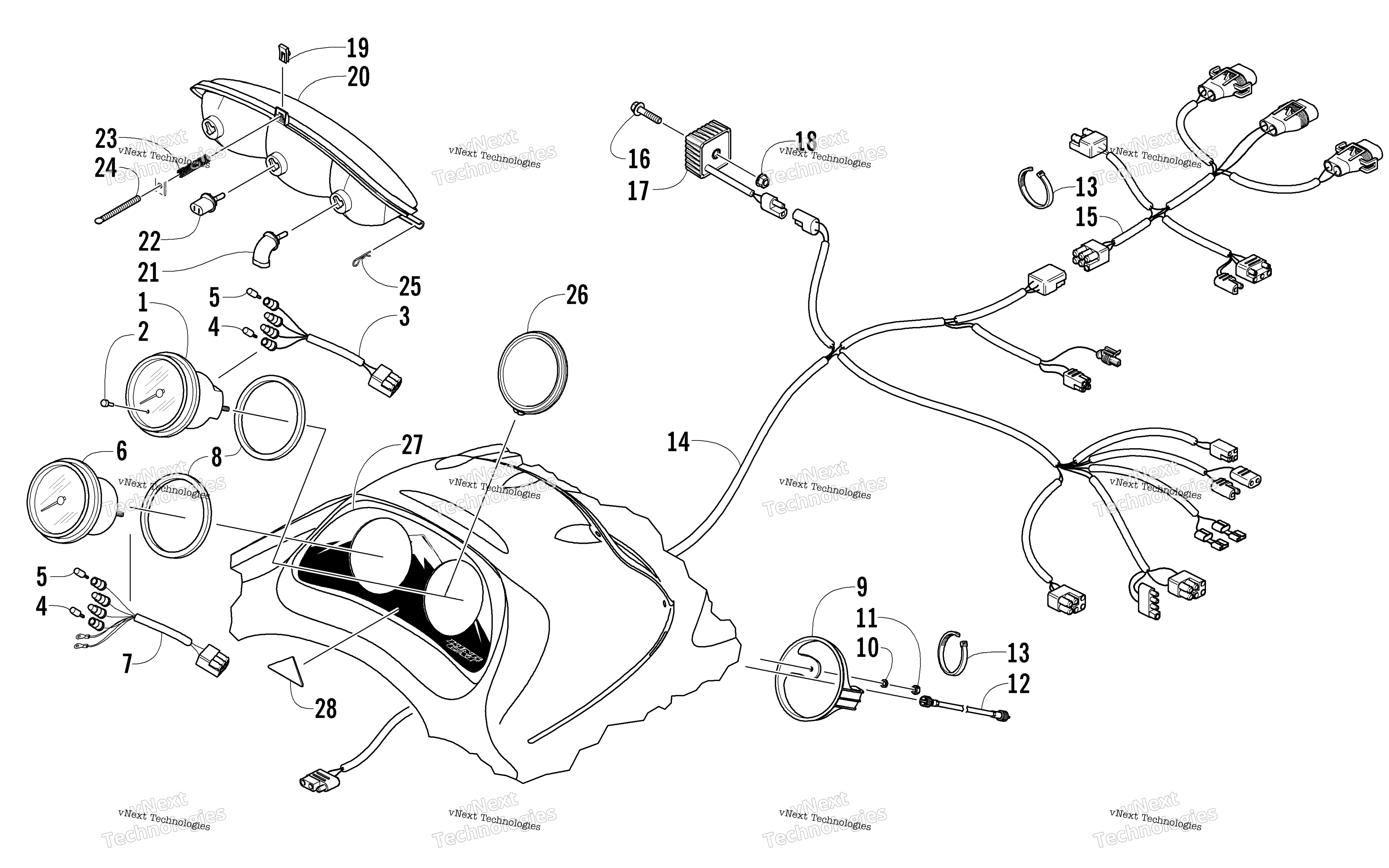 Headlight, Instruments, и Wiring Assemblies