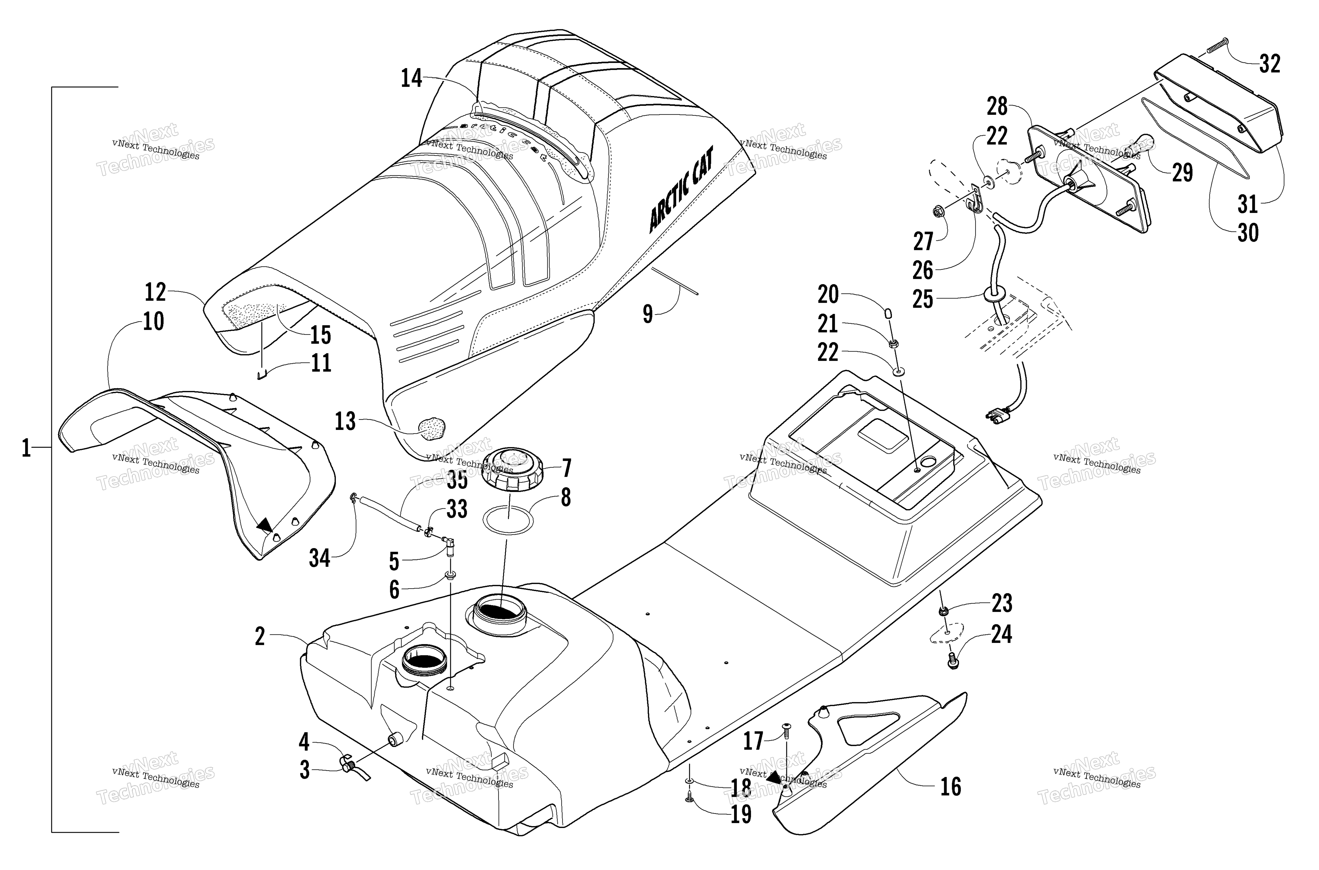 топливный Tank, Seat, и Taillight узел