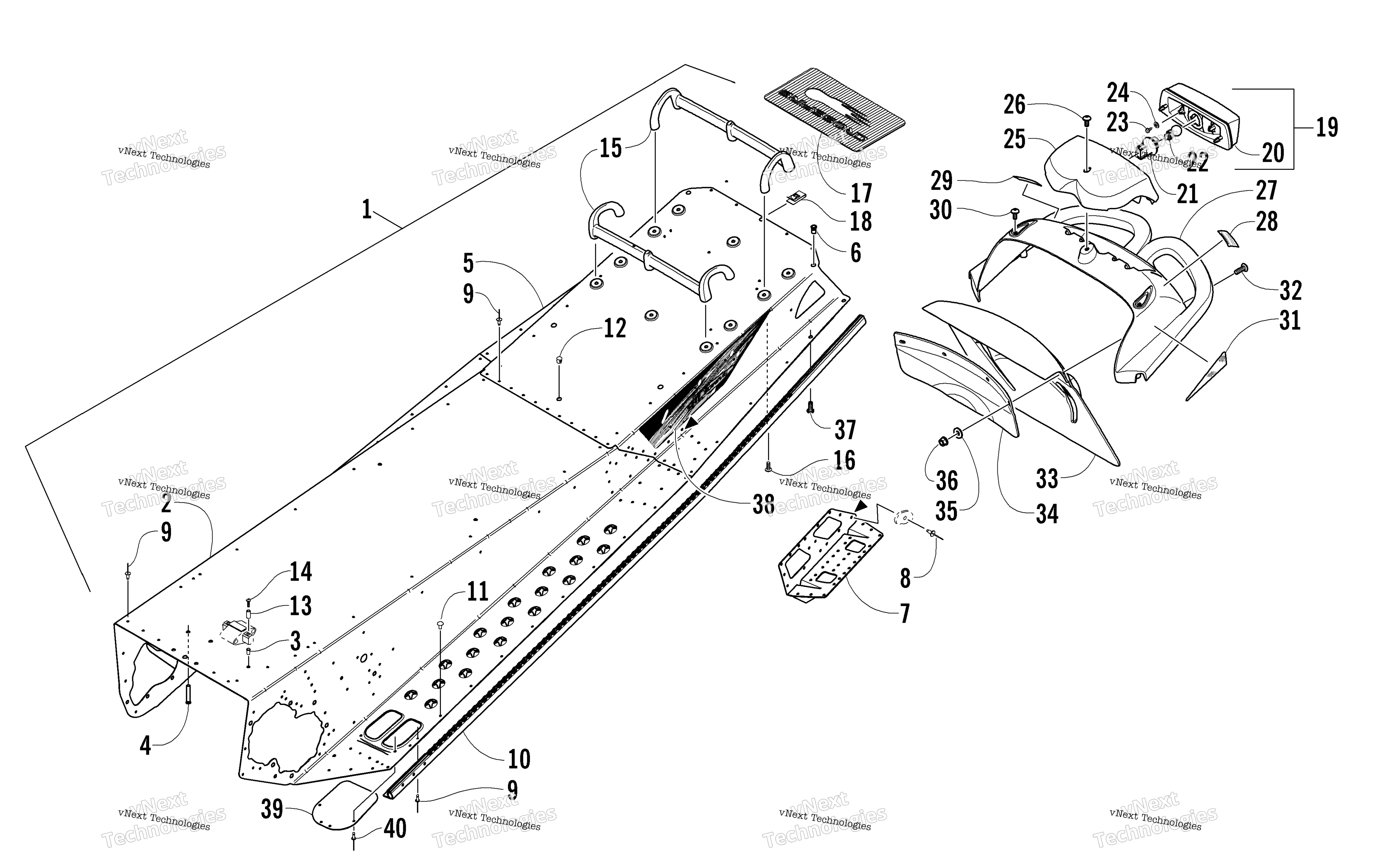 Tunnel, задний Bumper, и Taillight узел