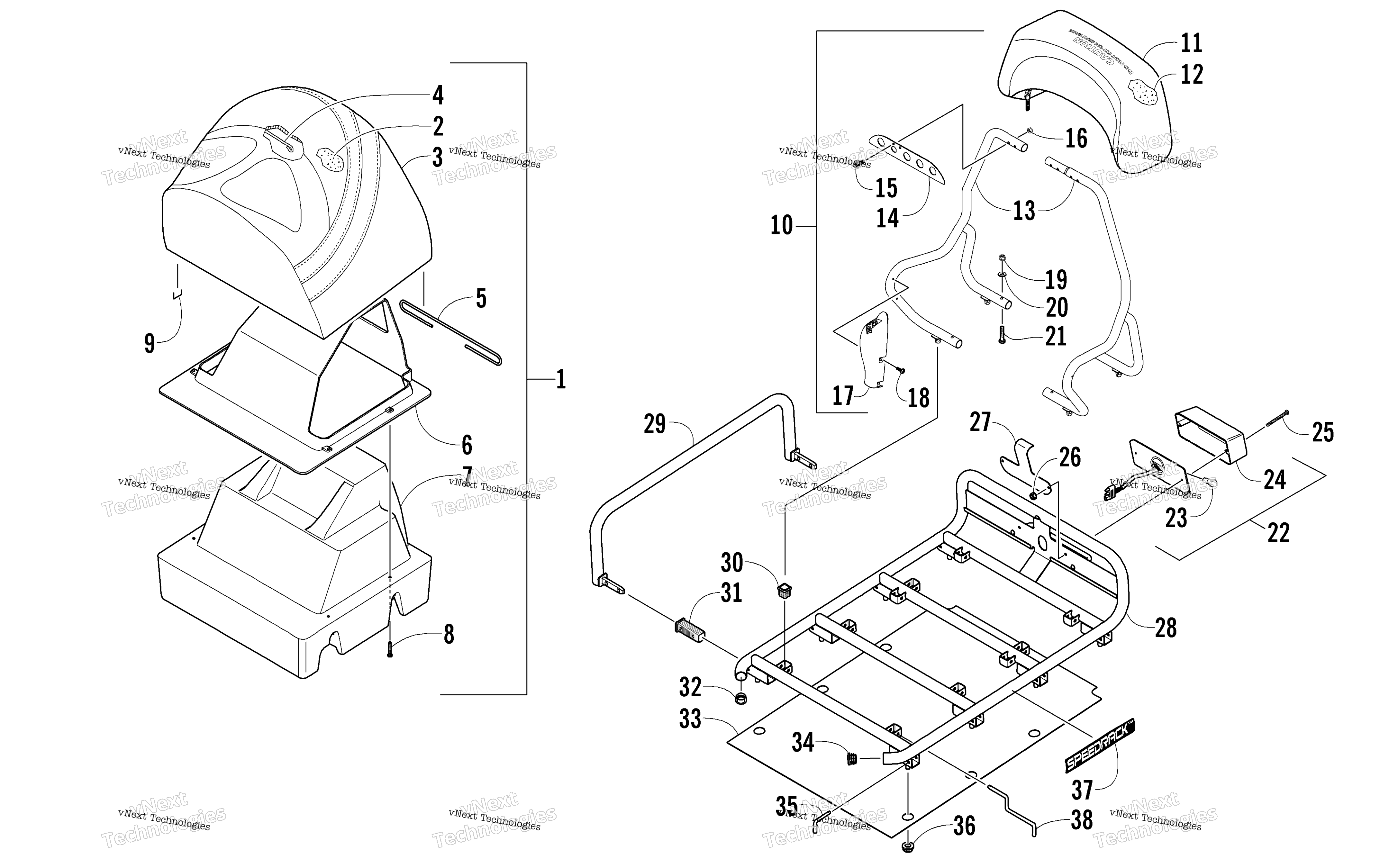 задний Seat, Backrest, и полка узел