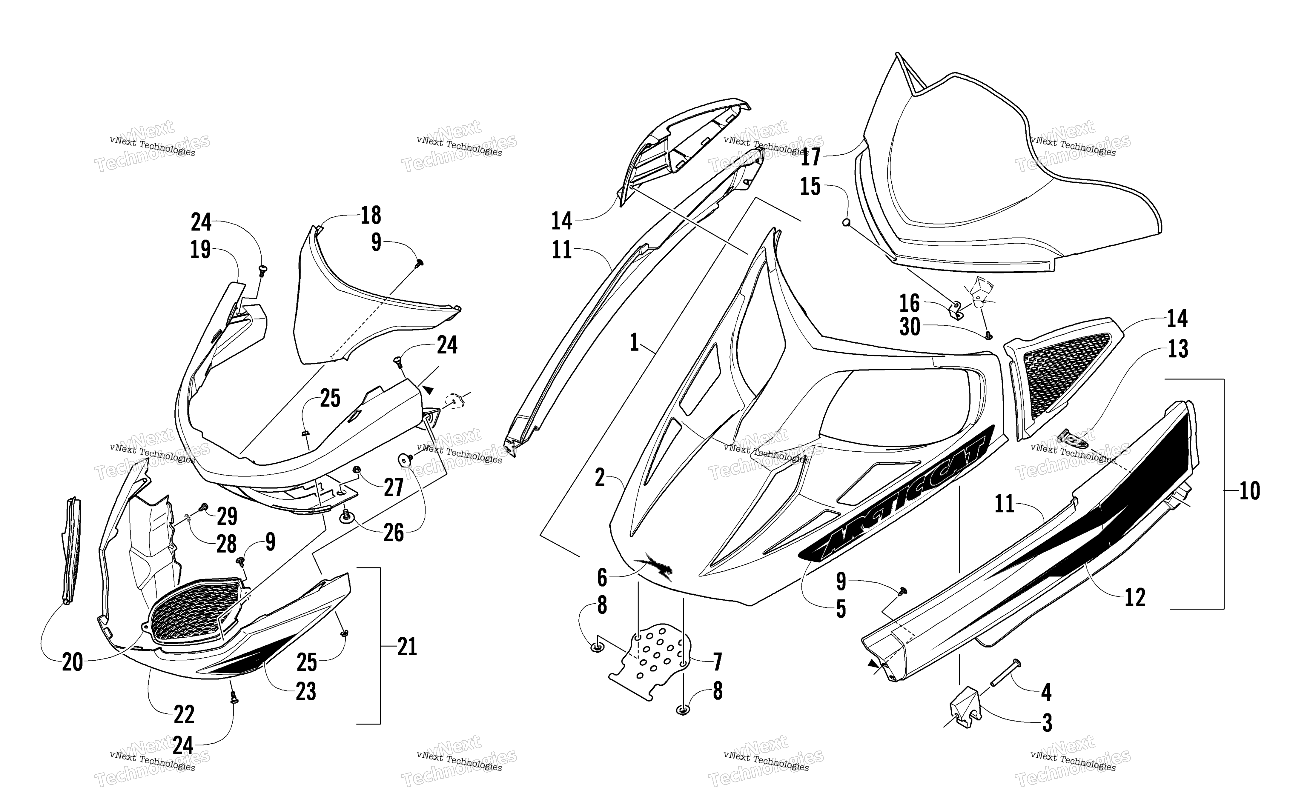 Hood, Windshield, и передний Bumper узел