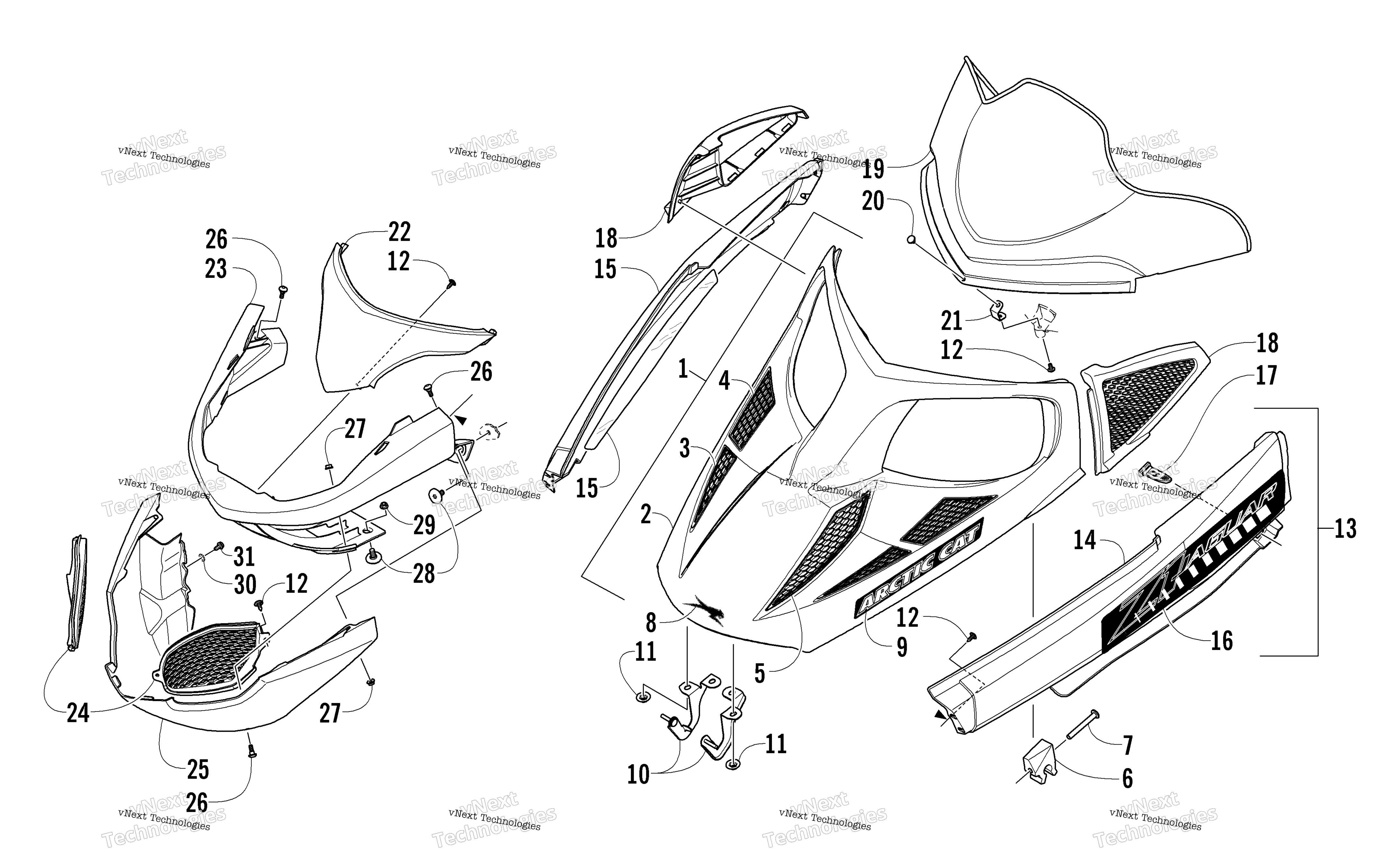 Hood, Windshield, и передний Bumper узел