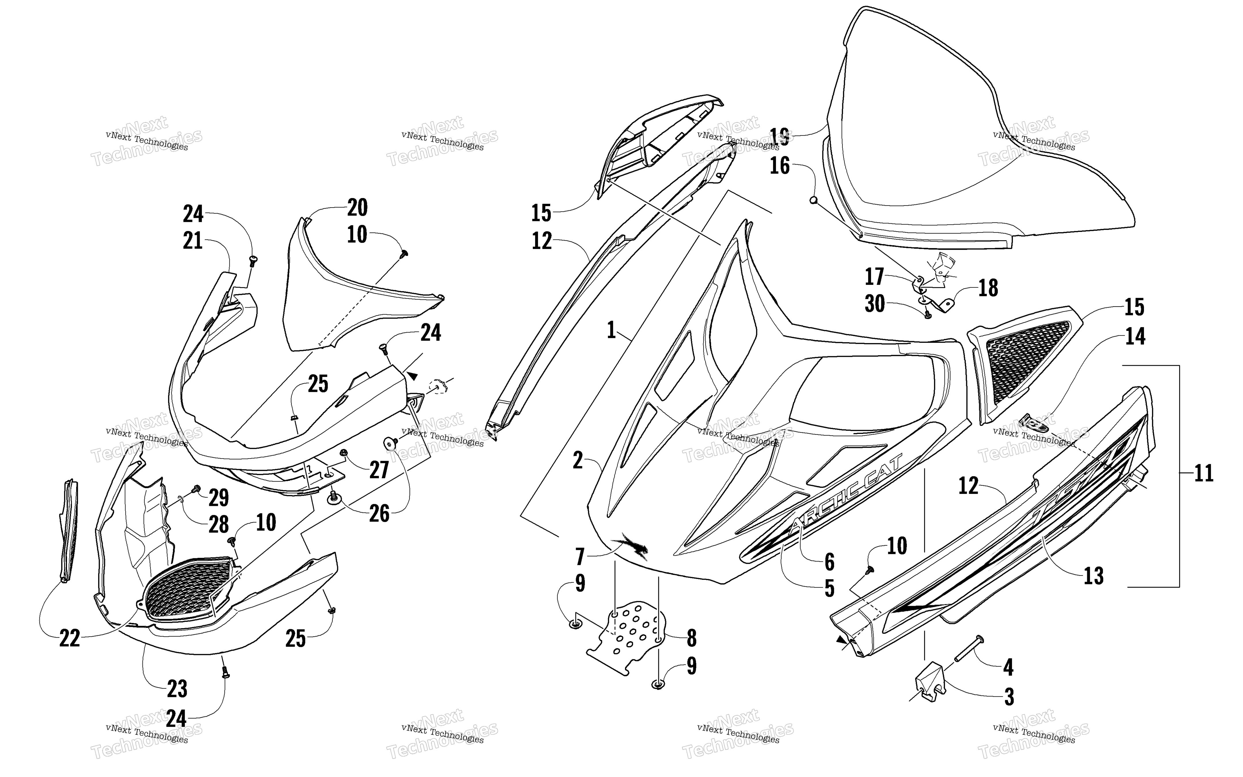 Hood, Windshield, и передний Bumper узел