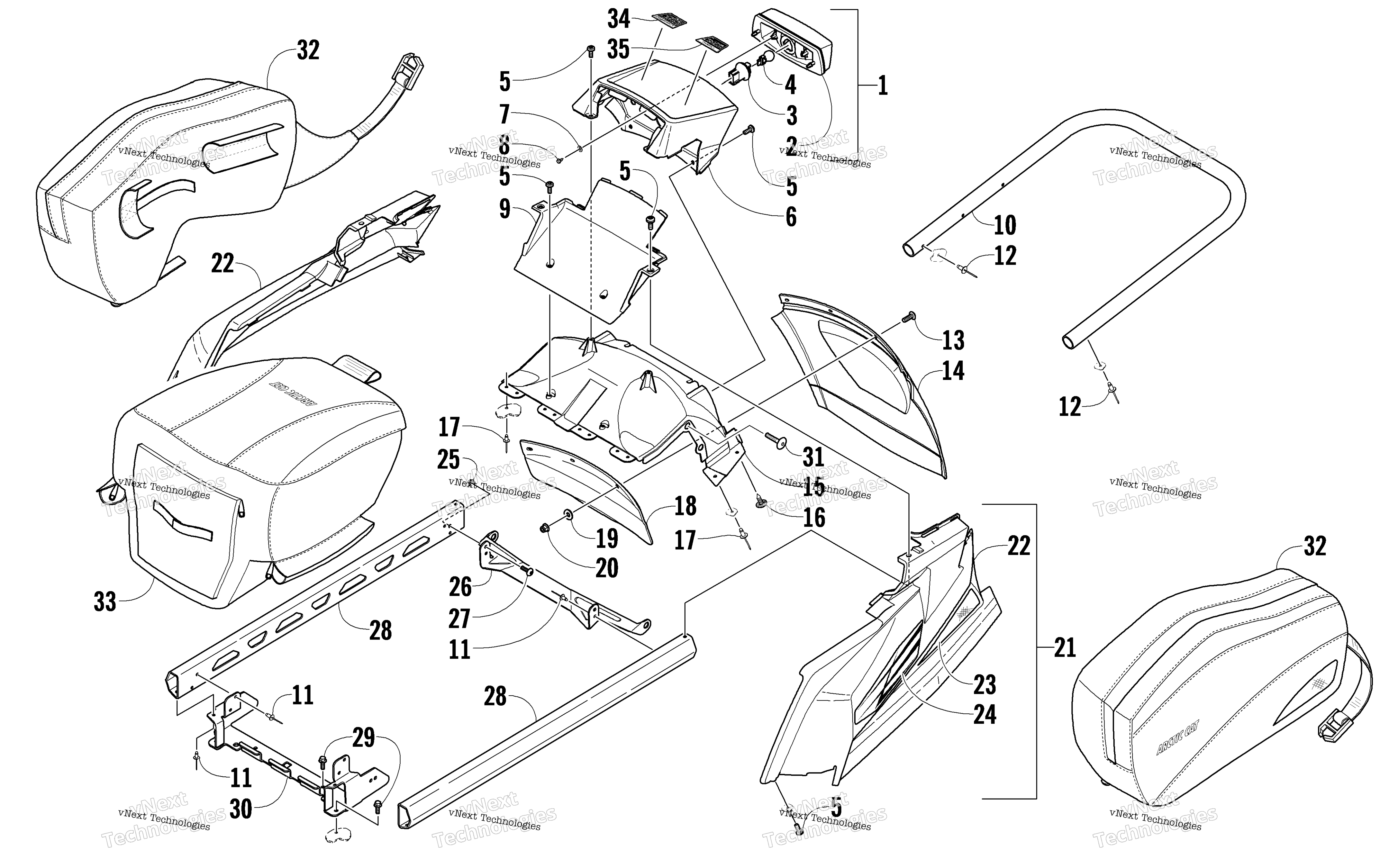 задний Bumper, полка Rail, Snowflap, и Taillight узел