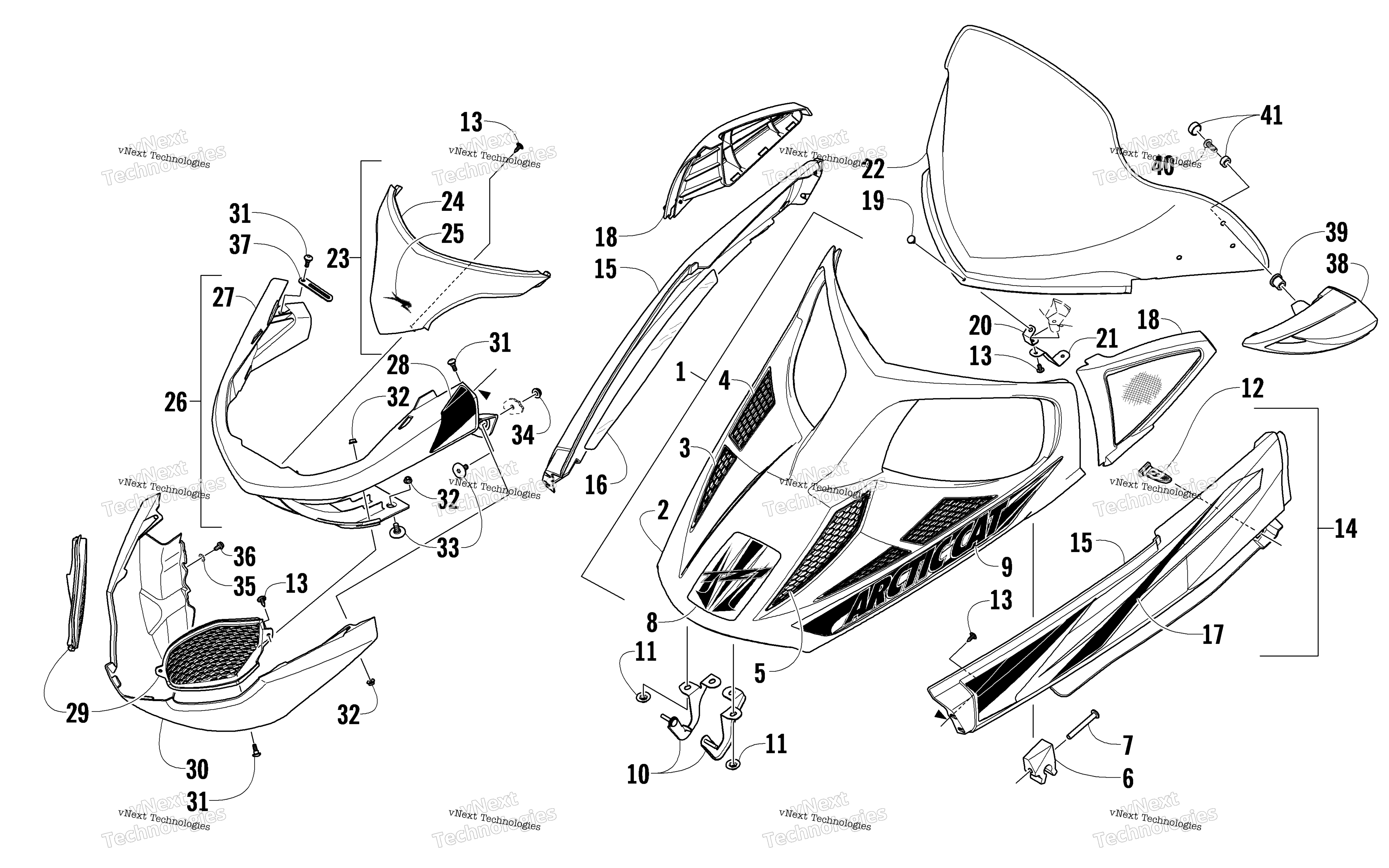Hood, Windshield, и передний Bumper узел