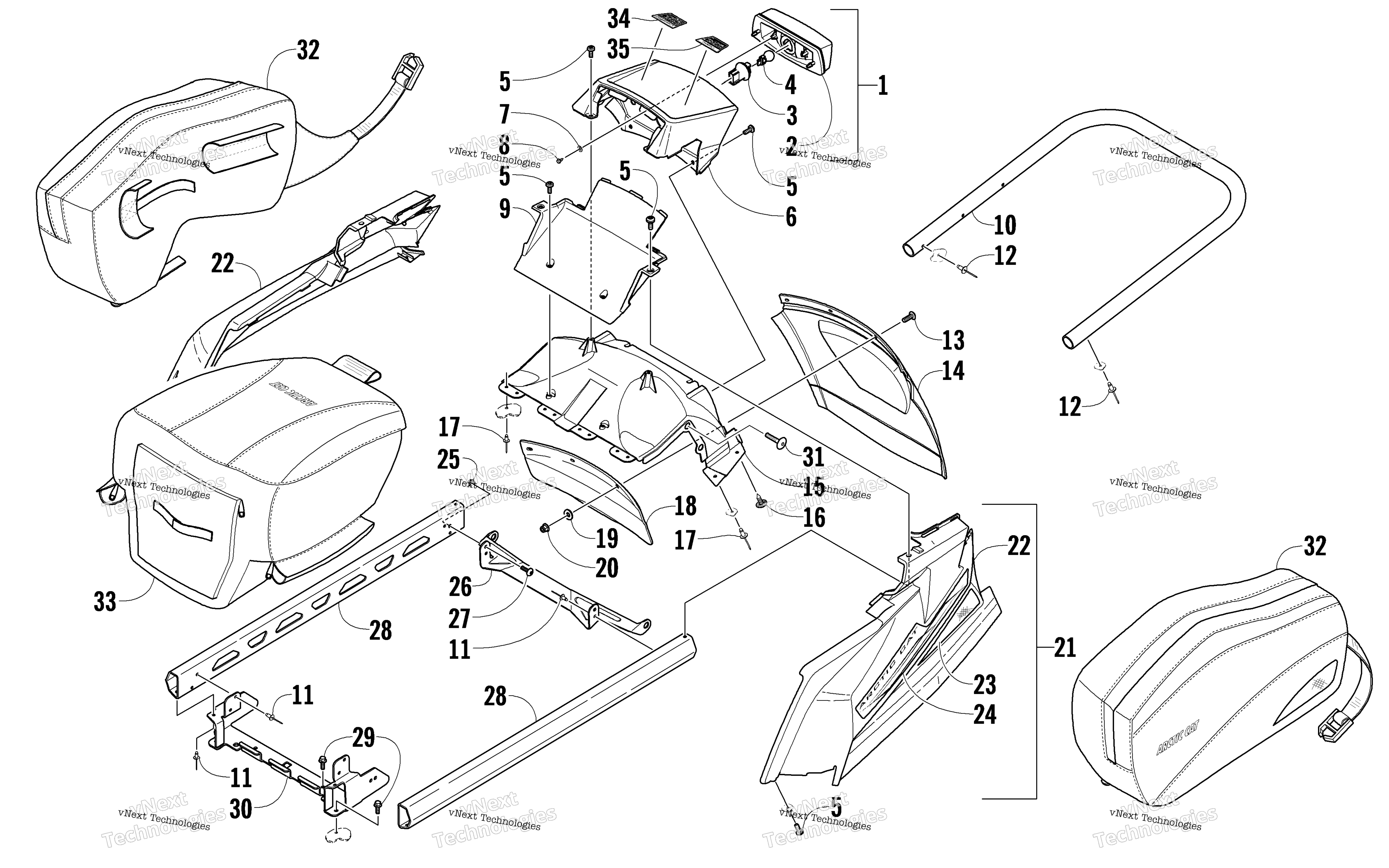 задний Bumper, полка Rail, Snowflap, и Taillight узел