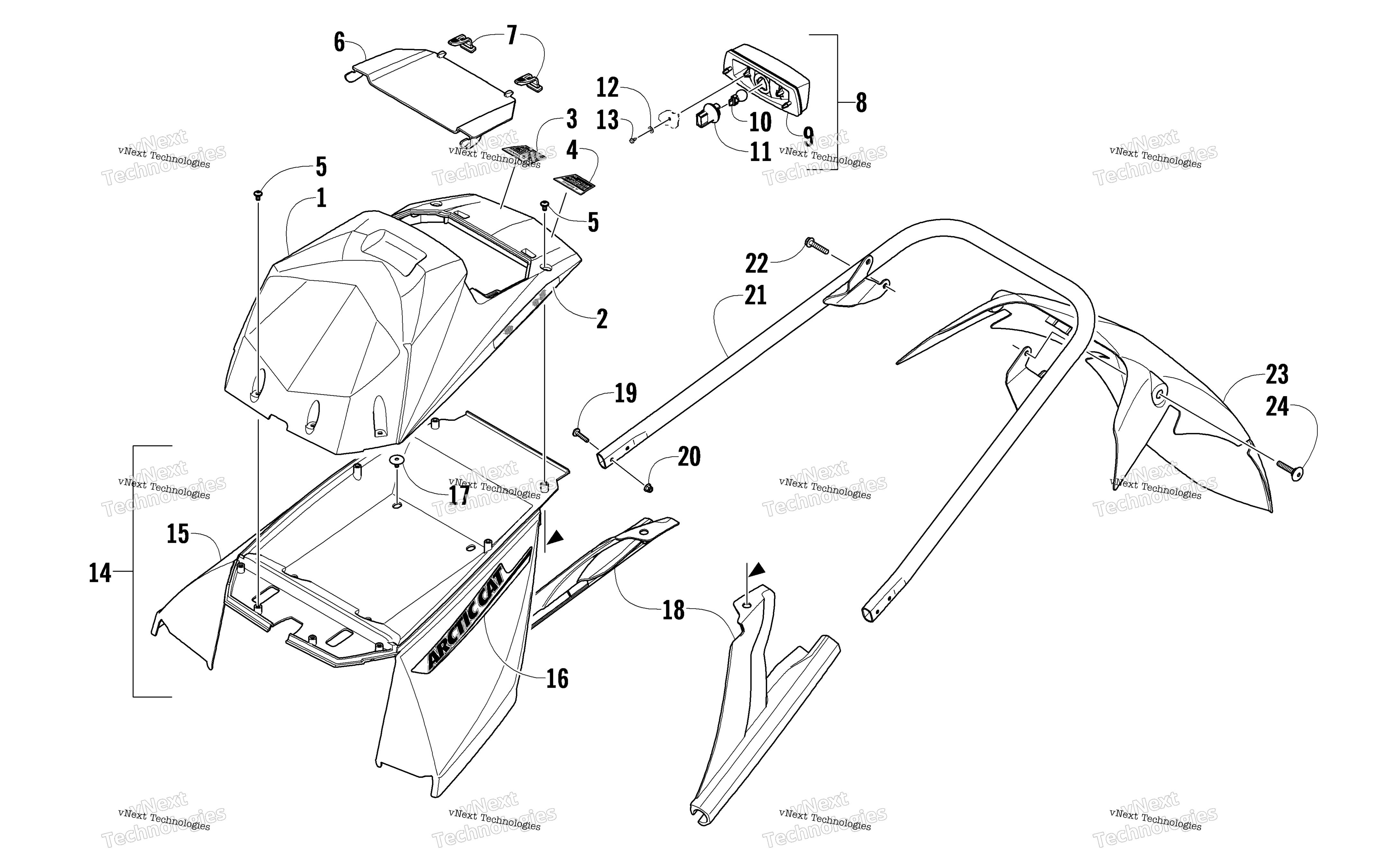 задний Bumper, Storage Box, и Taillight узел