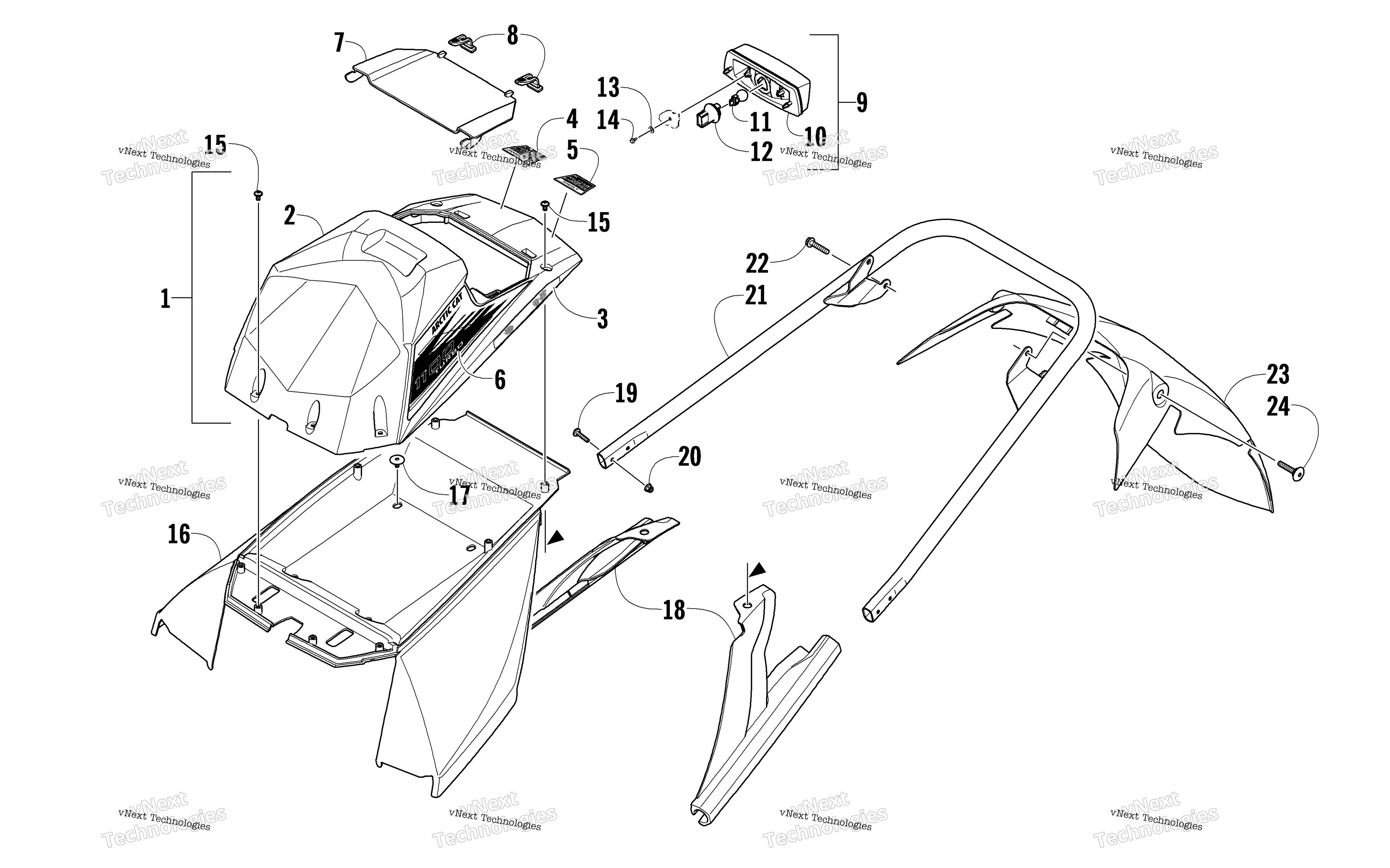 задний Bumper, Storage Box, и Taillight узел