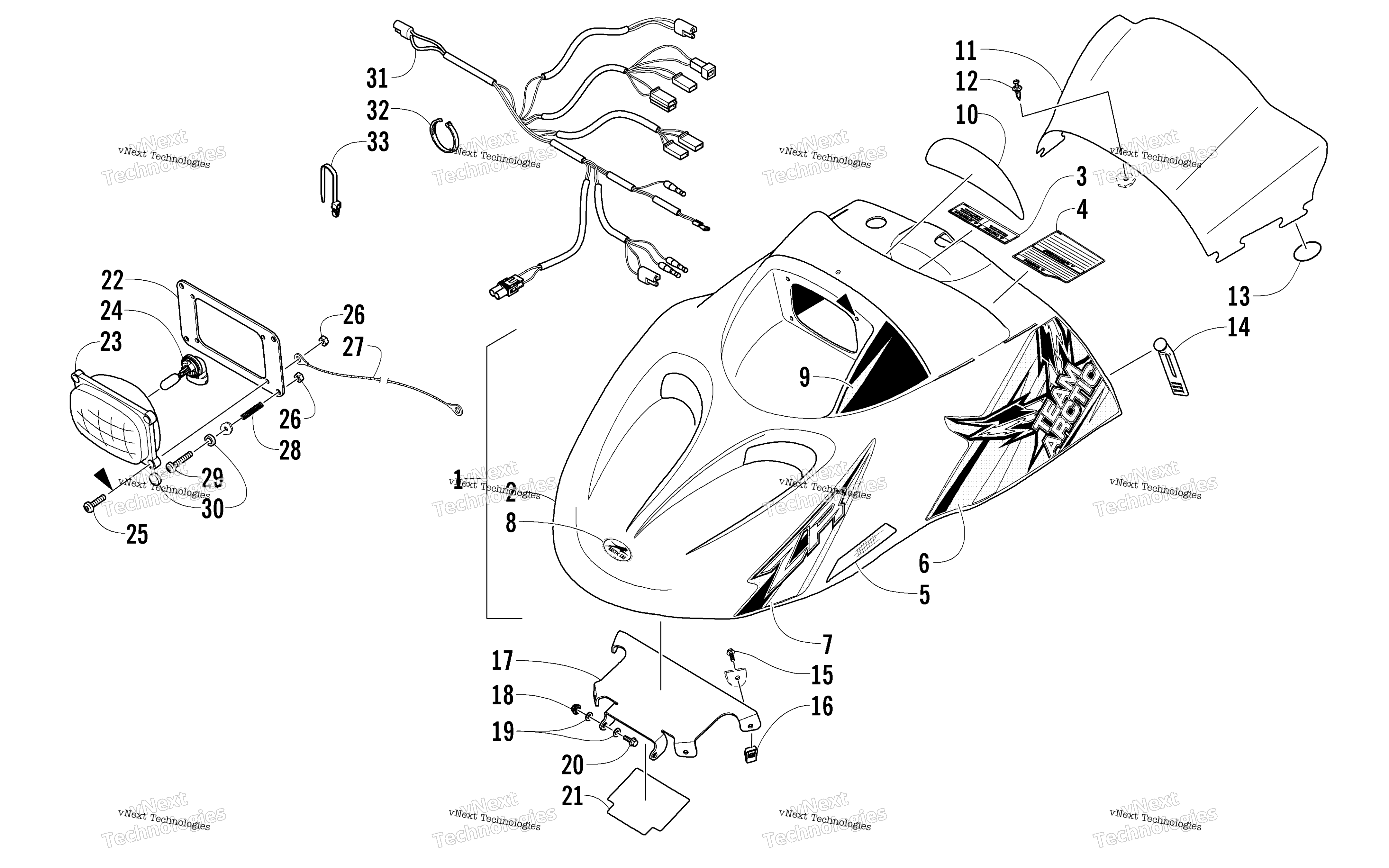 Hood, Headlight, и Windshield узел
