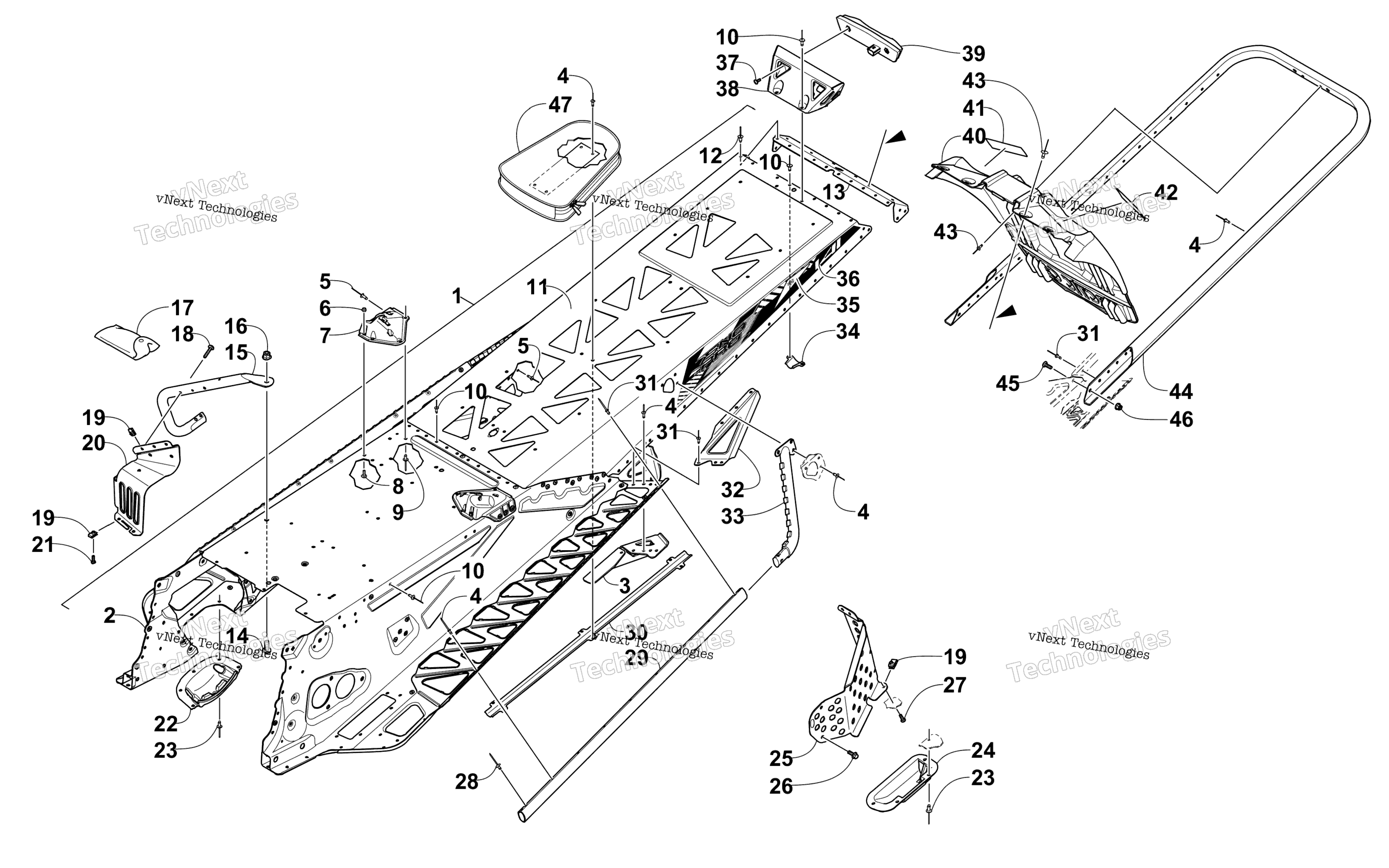 Tunnel, задний Bumper, и Snowflap узел