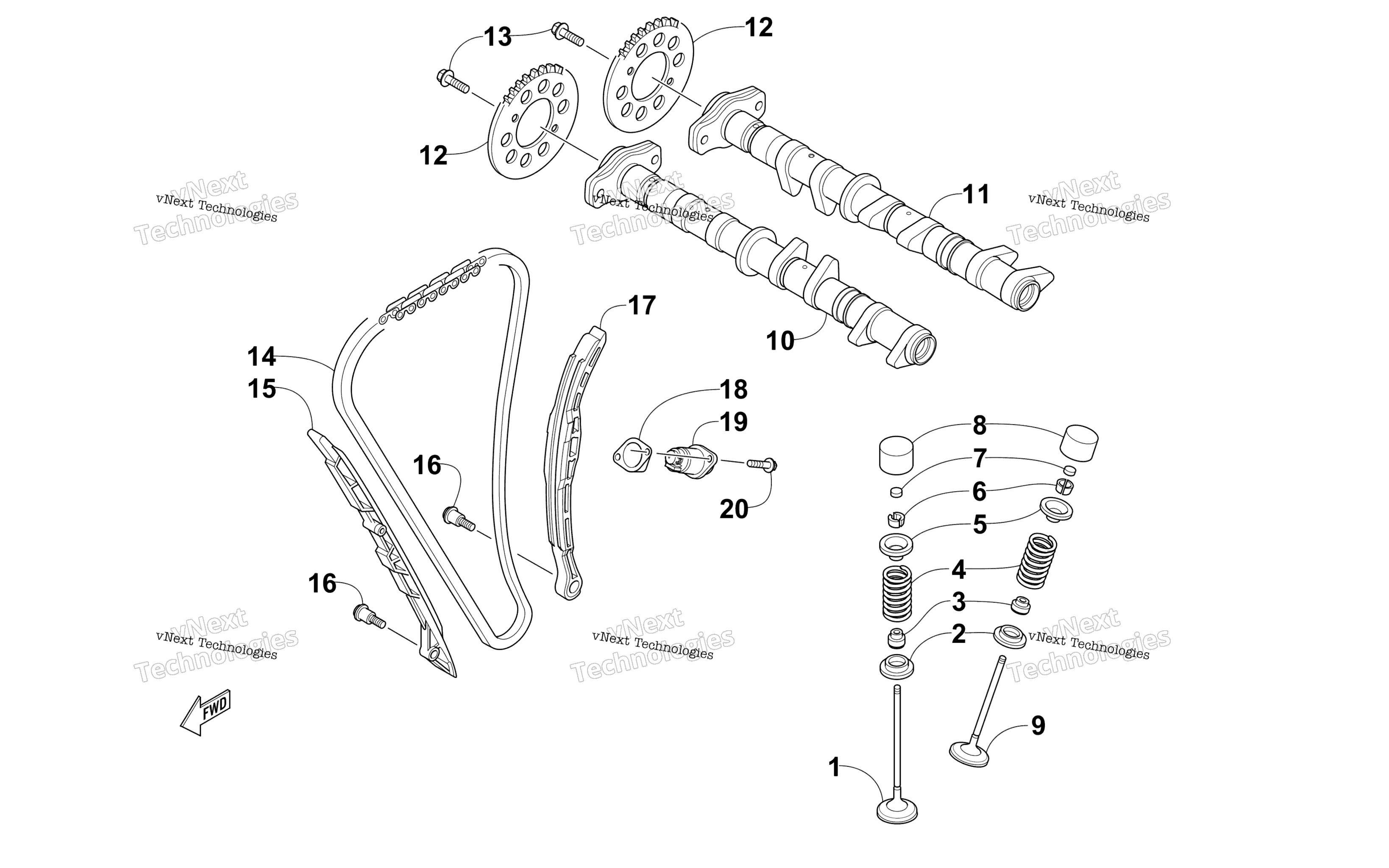 Camshaft, Chain, и клапан узел