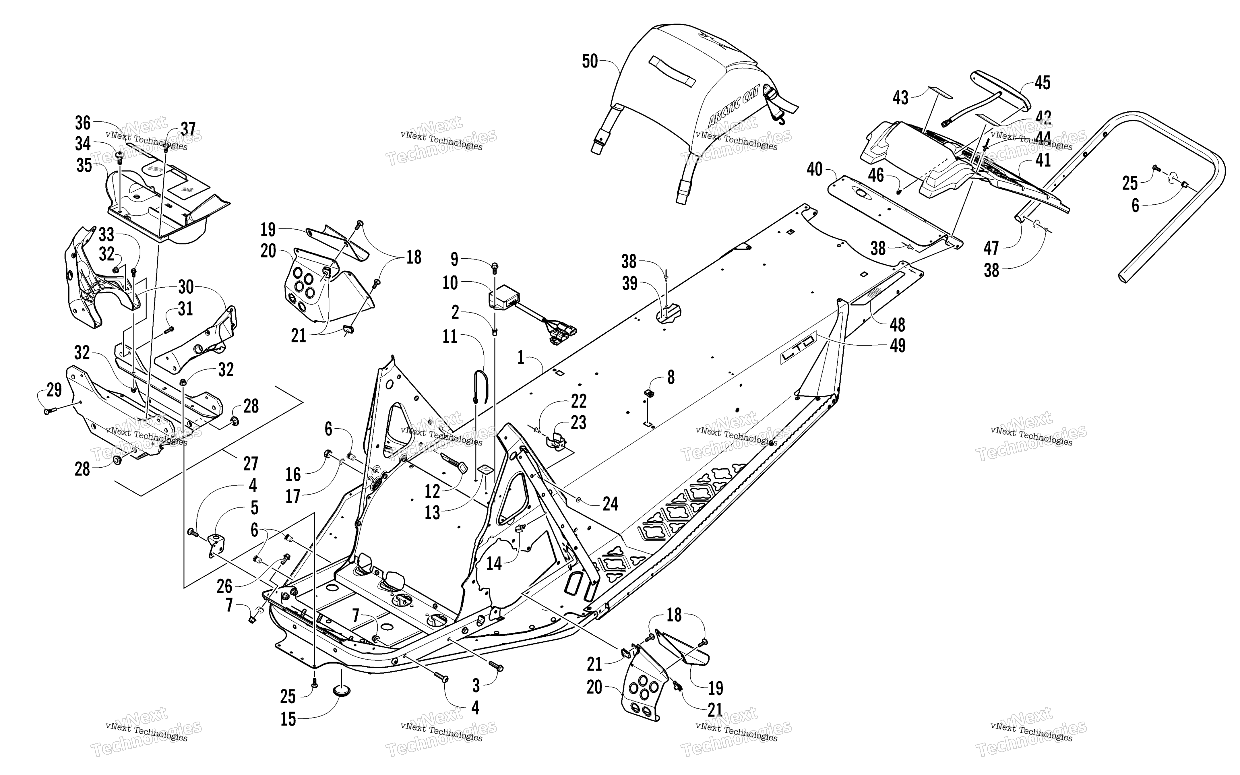 Chassis, задний Bumper, и Snowflap узел