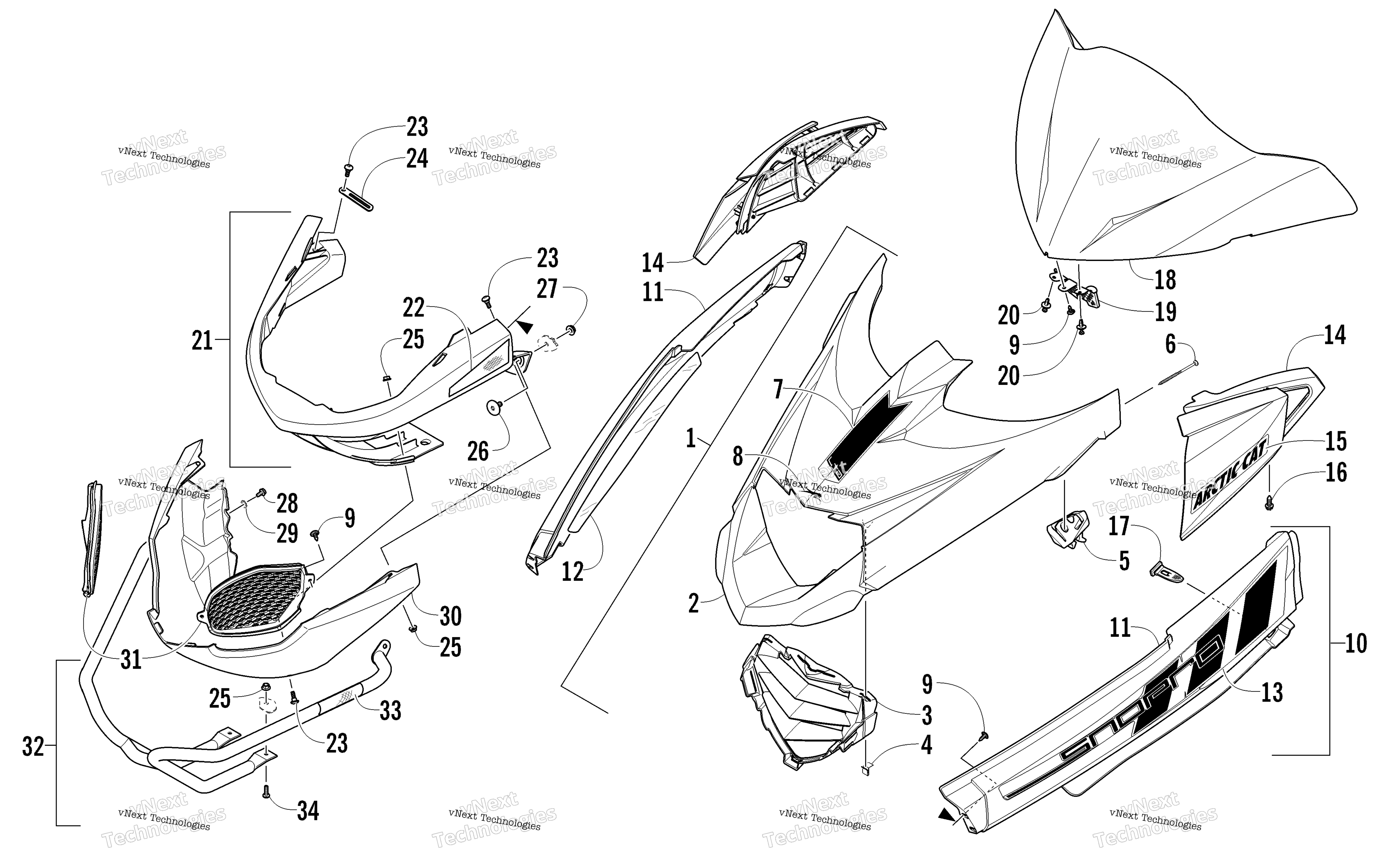 Hood, Windshield, и передний Bumper узел