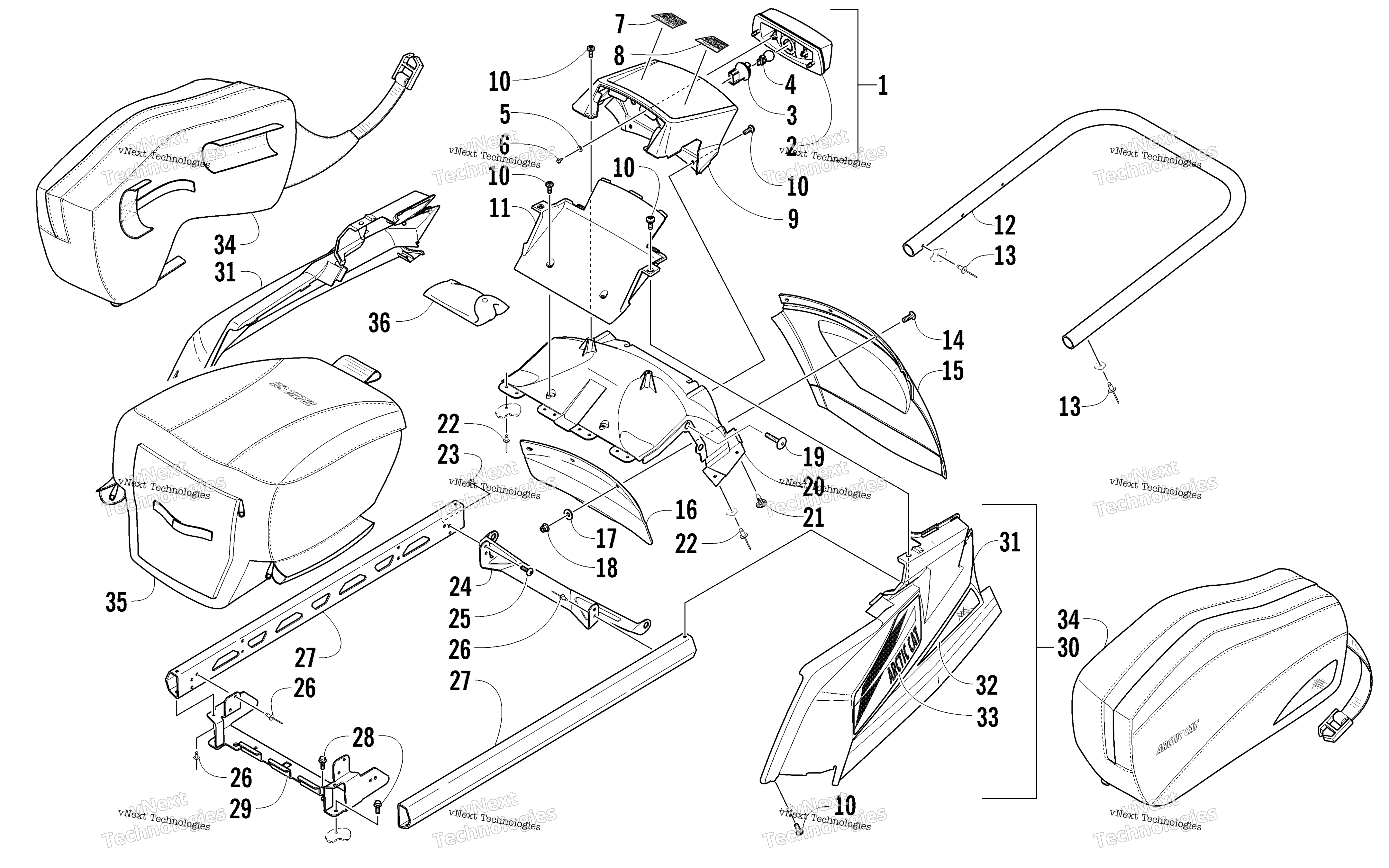 задний Bumper, полка Rail, Snowflap, и Taillight узел