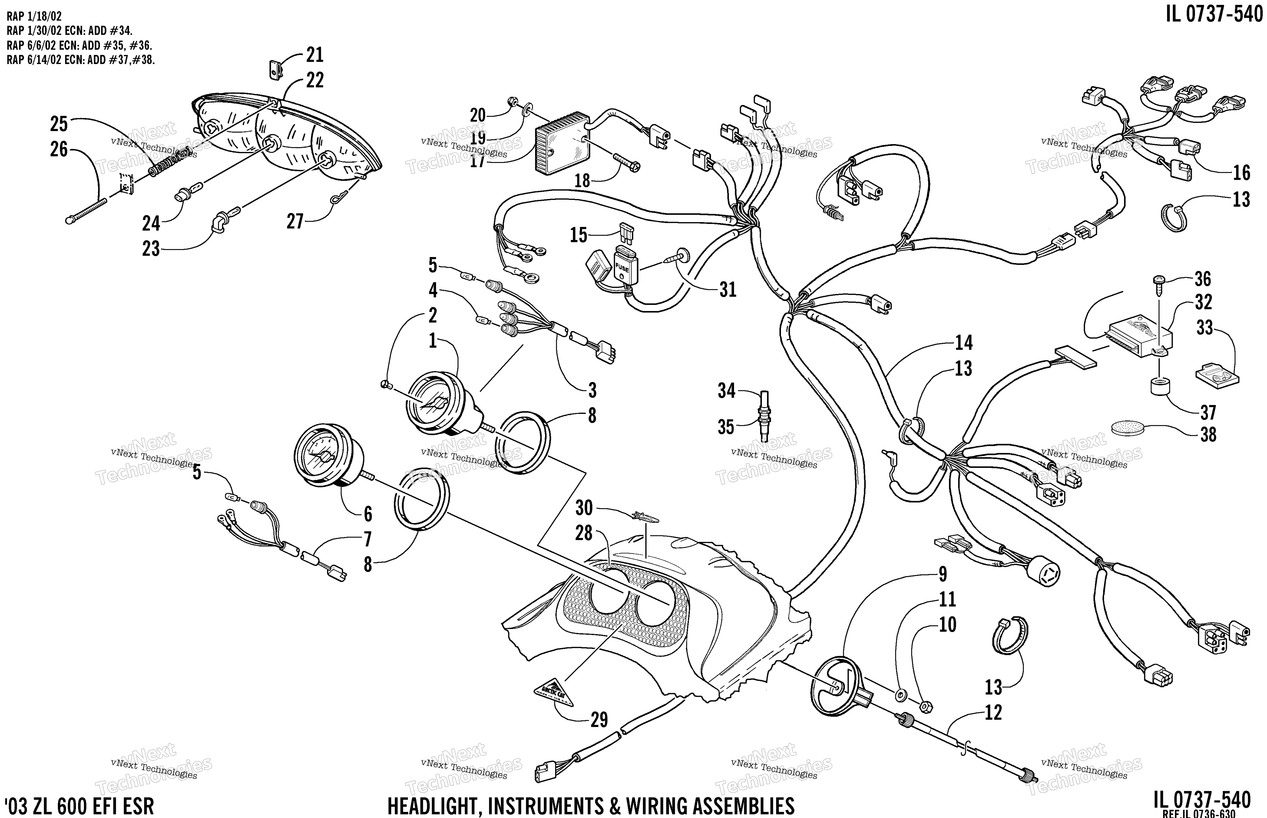 Headlight, Instruments, и Wiring Assemblies (Esr)