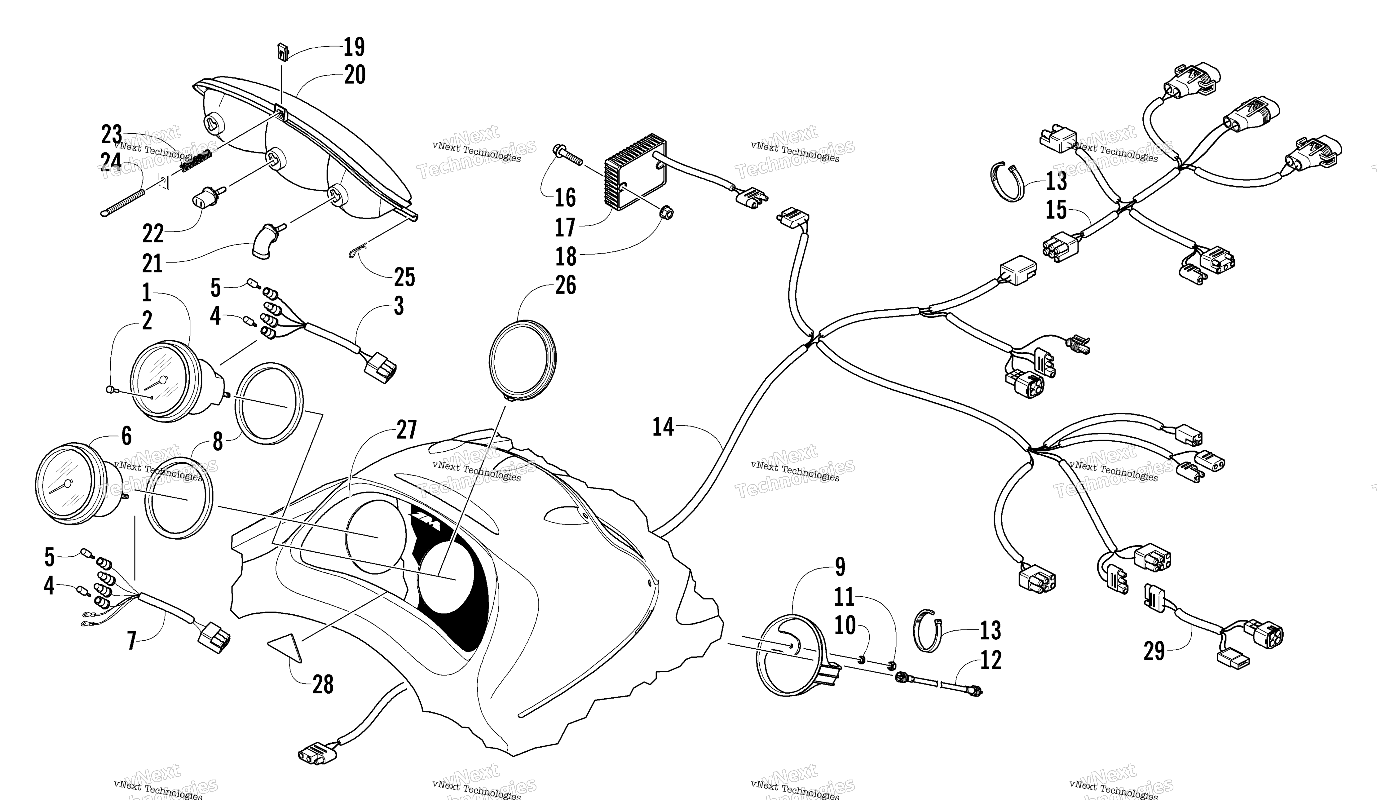 Headlight, Instruments, и Wiring Assemblies