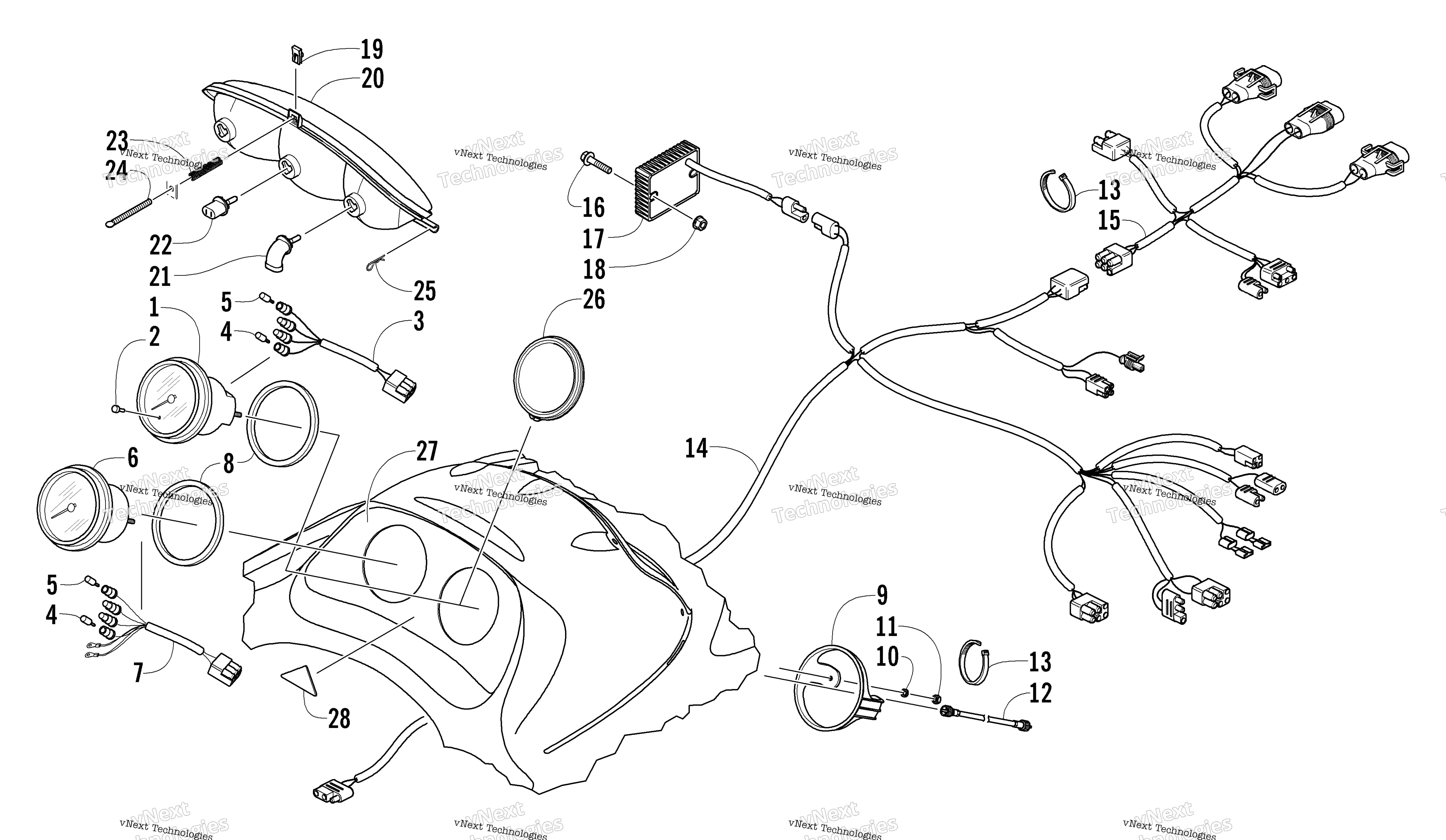 Headlight, Instruments, и Wiring Assemblies