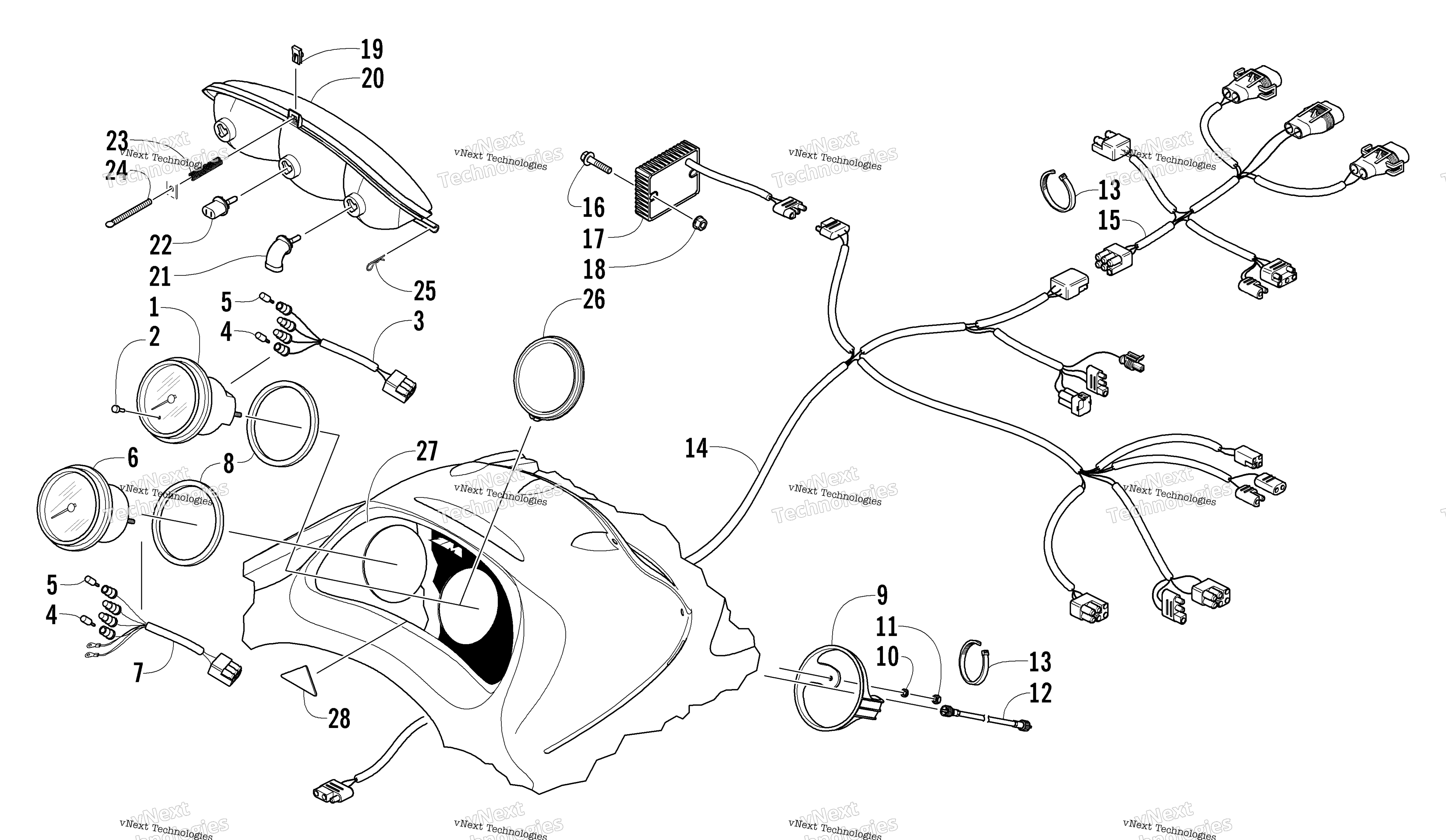 Headlight, Instruments, и Wiring Assemblies