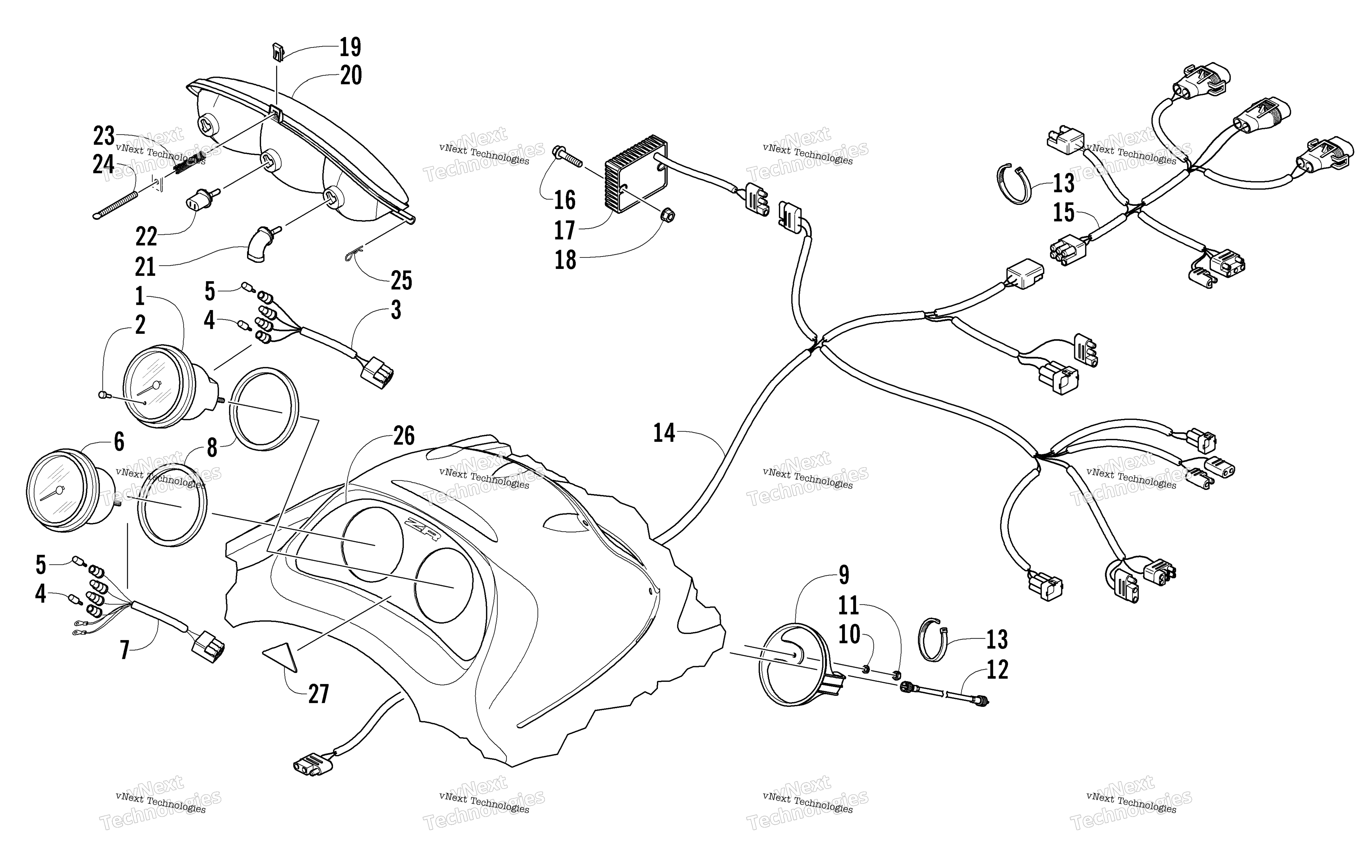 Headlight, Instruments, и Wiring Assemblies