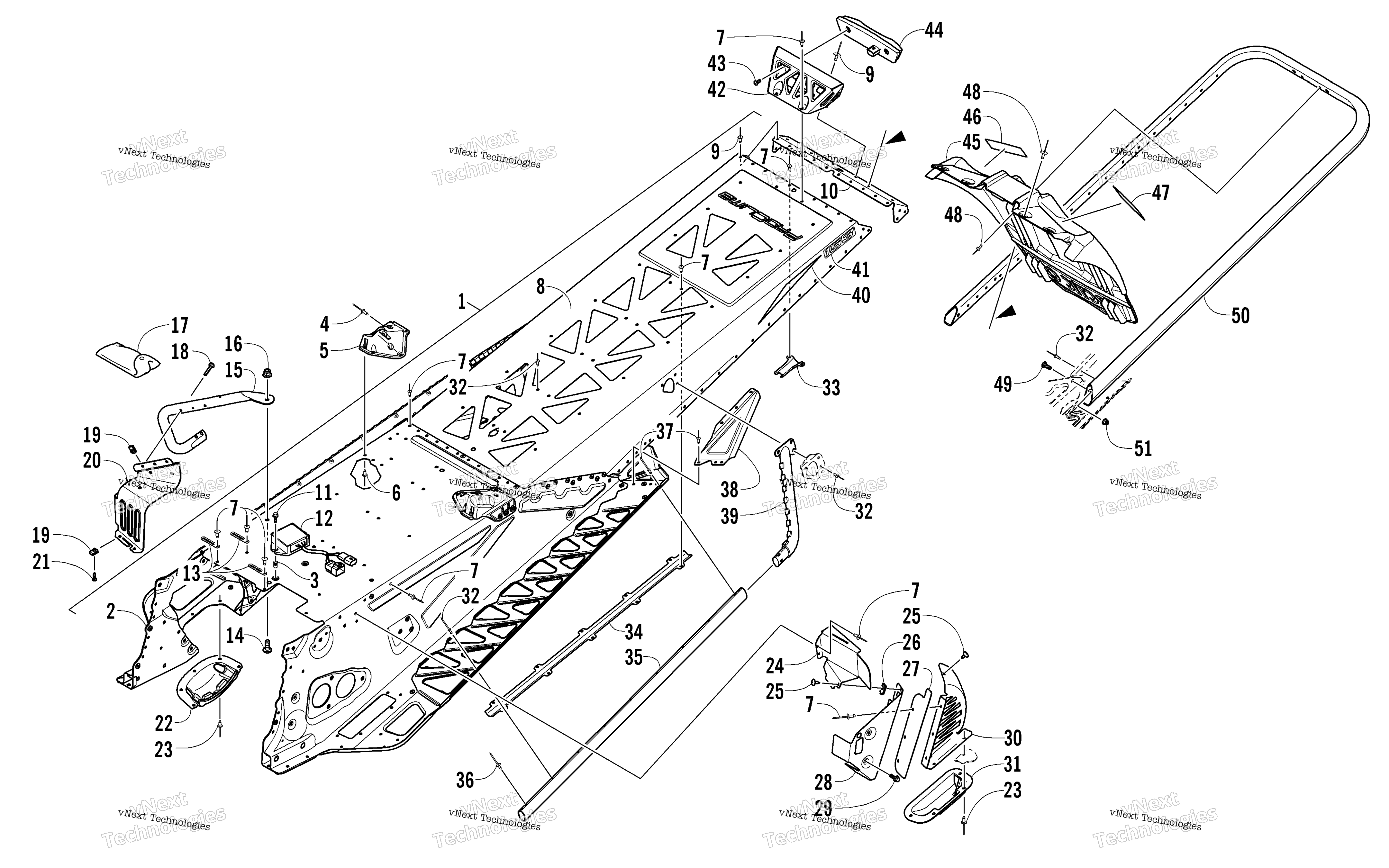 Tunnel, задний Bumper, и Snowflap узел