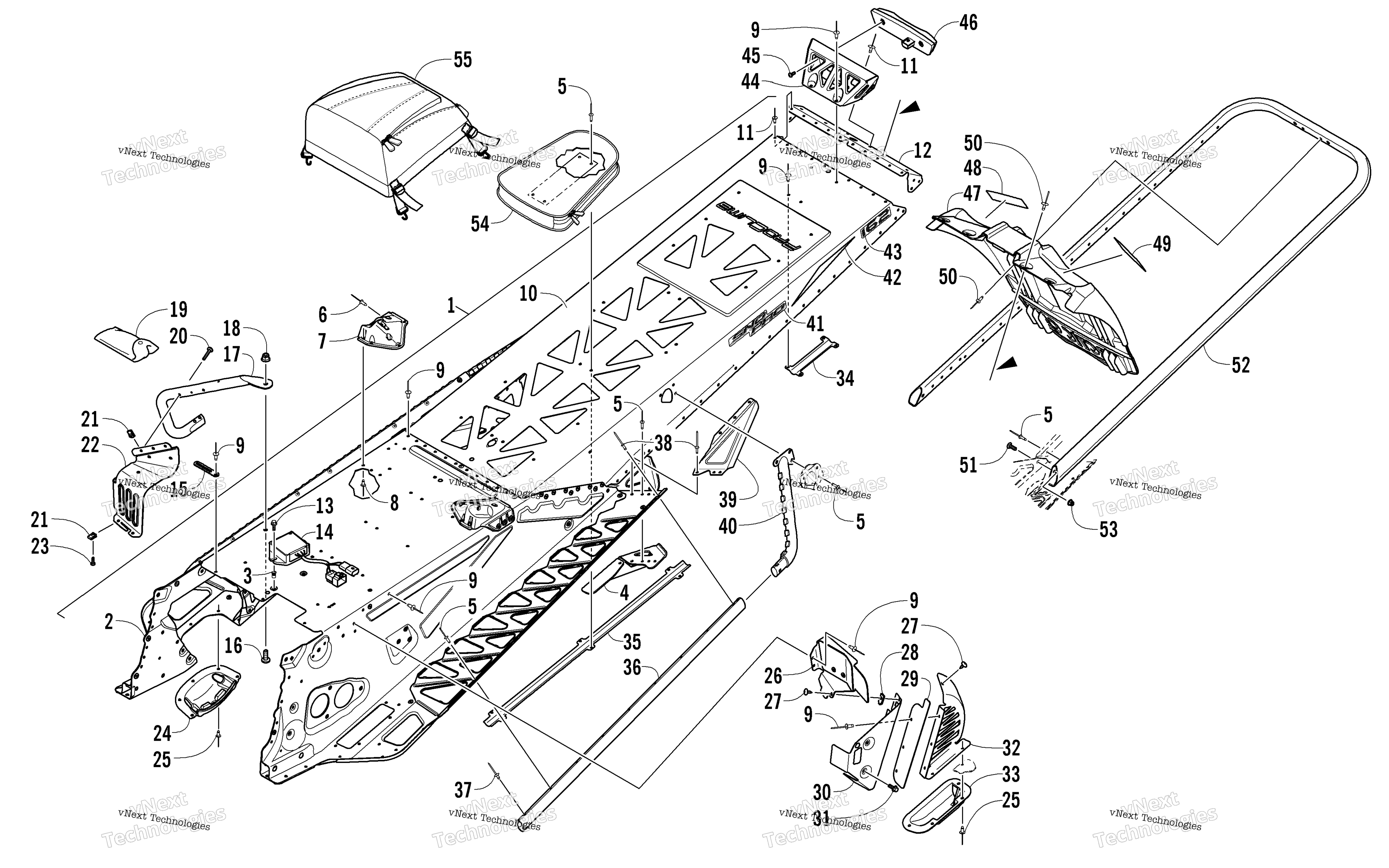 Tunnel, задний Bumper, и Snowflap узел