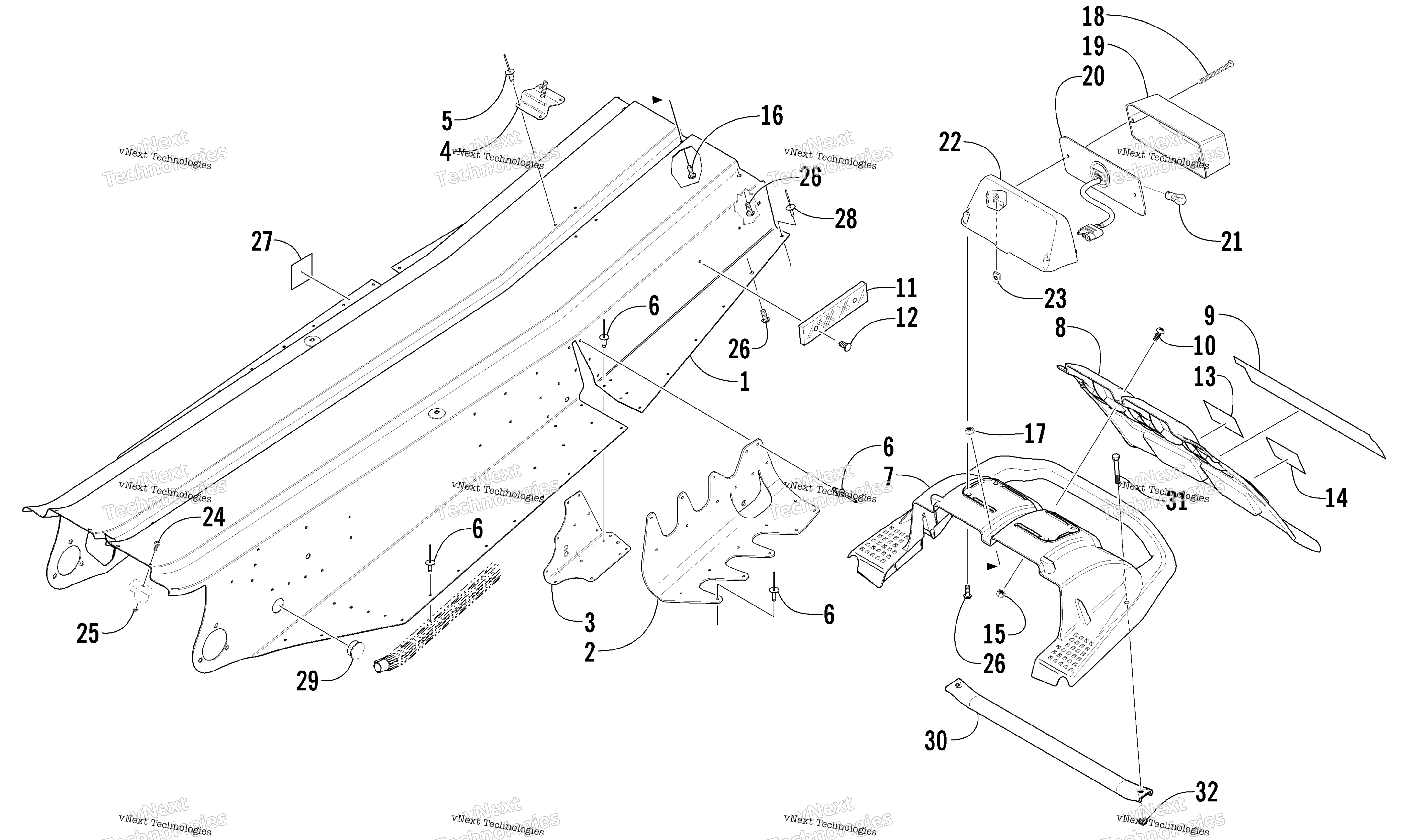 Tunnel, задний Bumper, и Taillight Assemblies