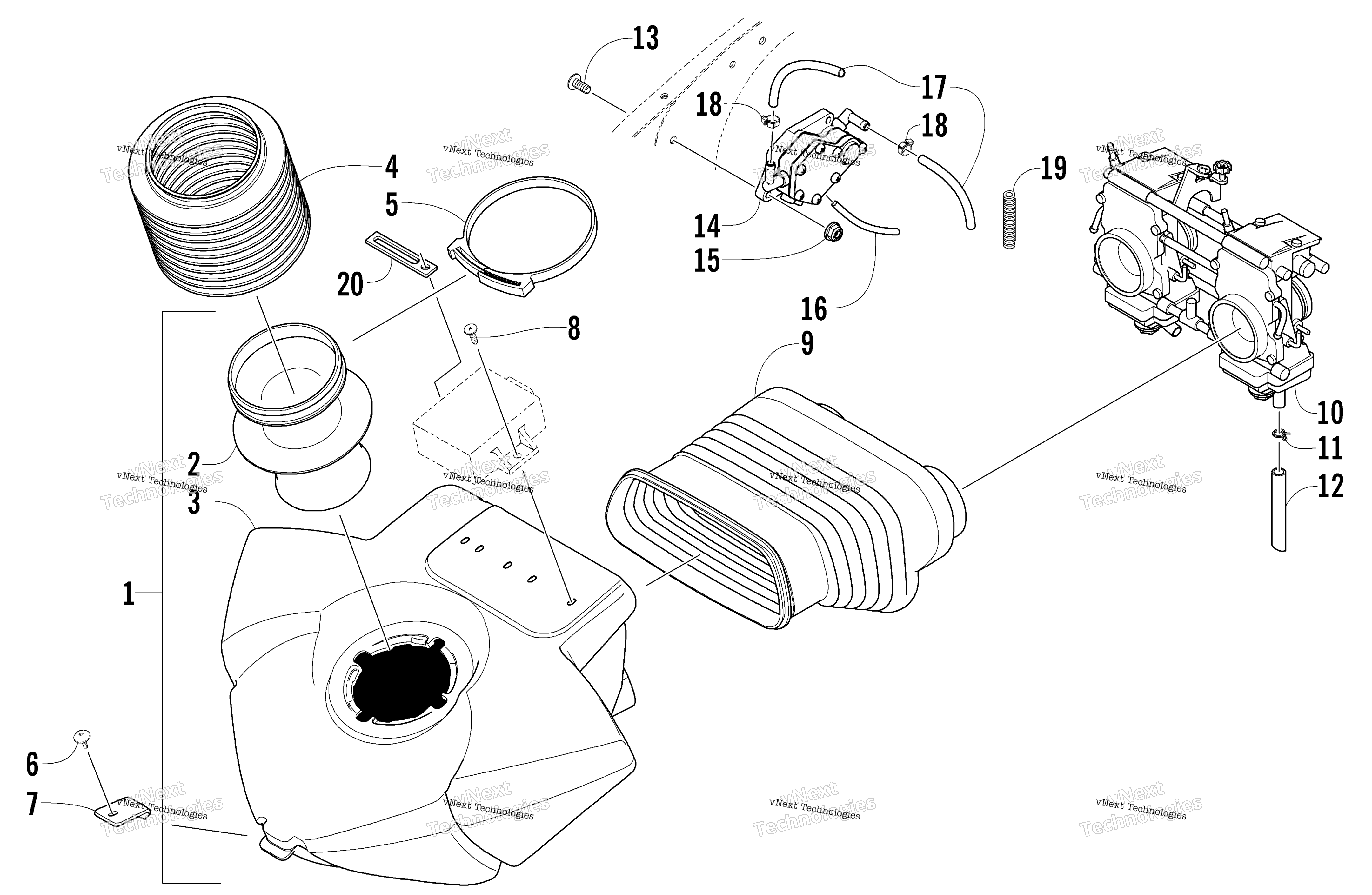 Воздушный Silencer, Carburetor, и топливный насос узел