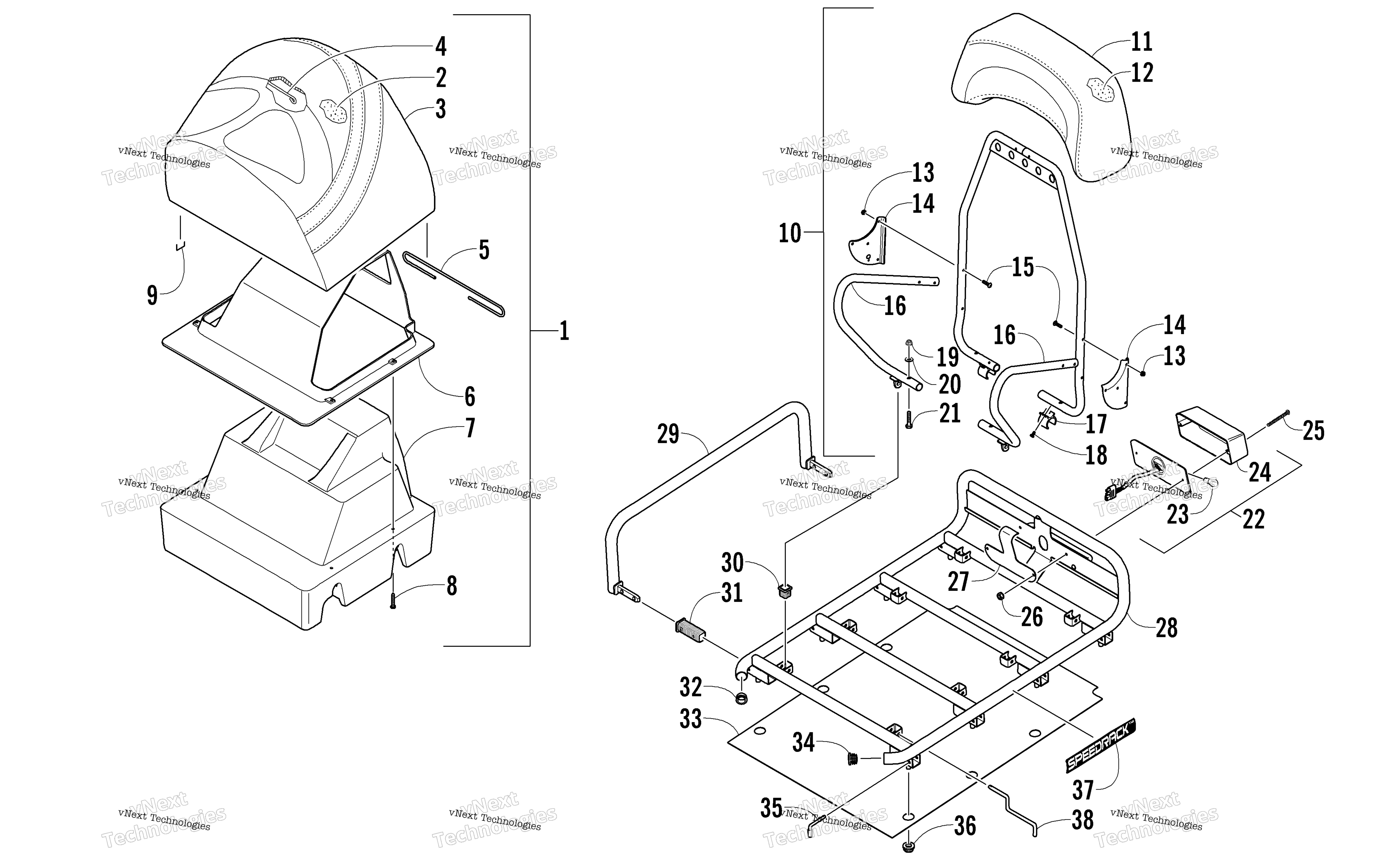 задний Seat, Backrest, и полка узел