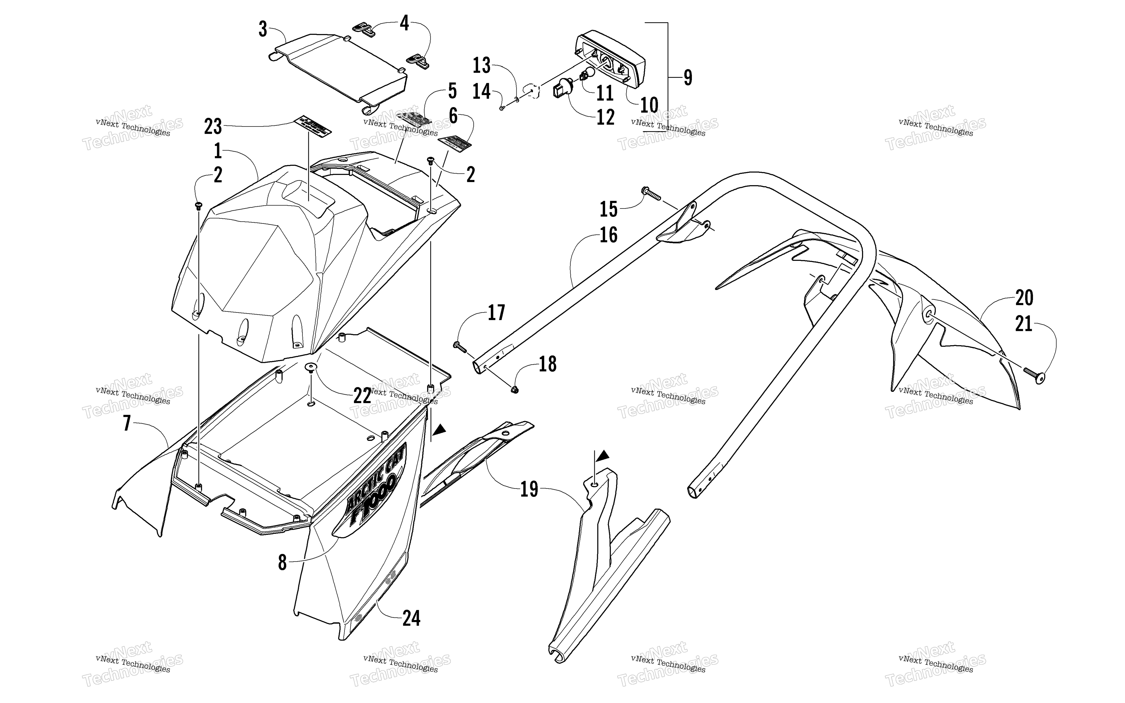 задний Bumper, Storage Box, и Taillight узел
