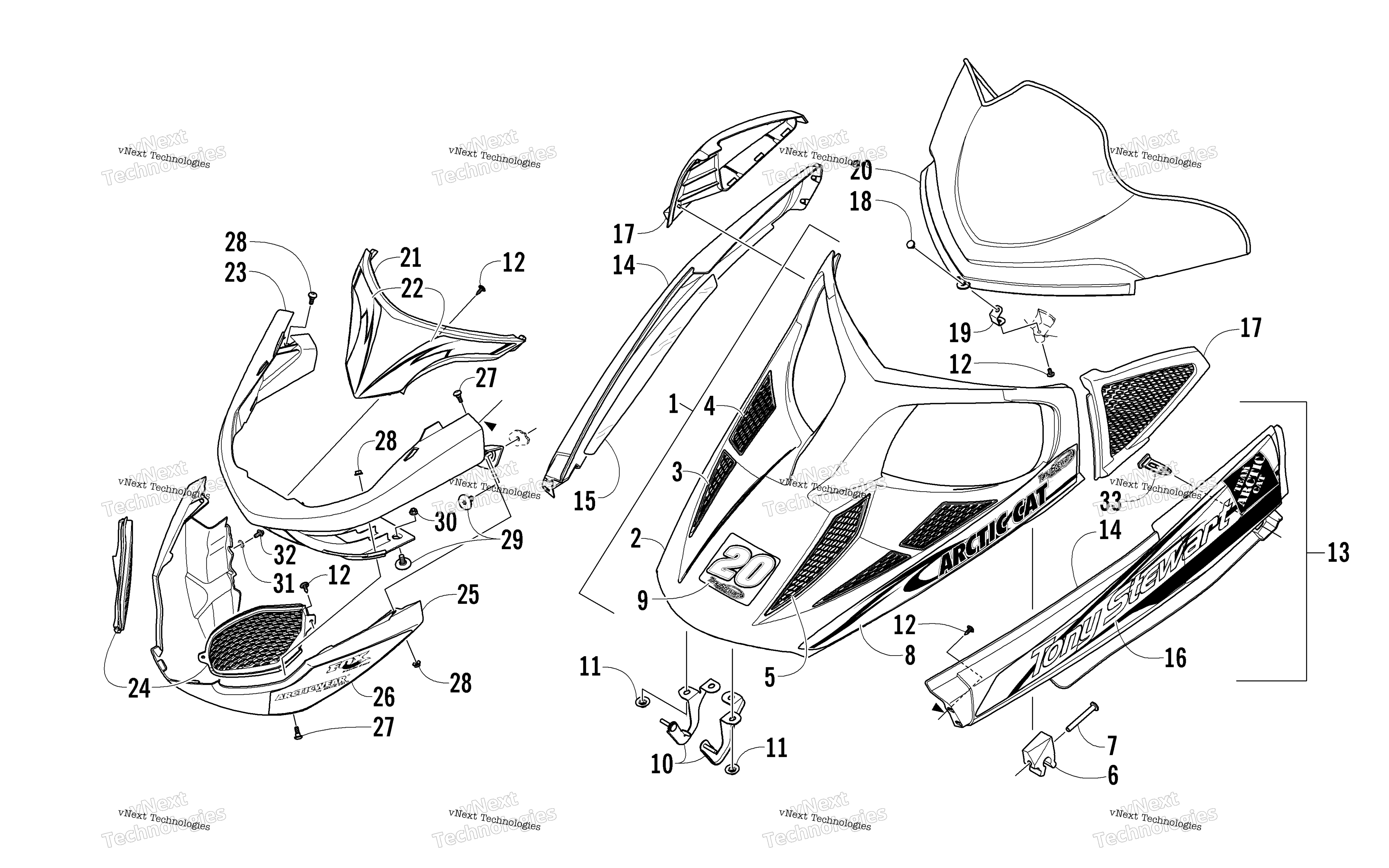 Hood, Windshield, и передний Bumper узел