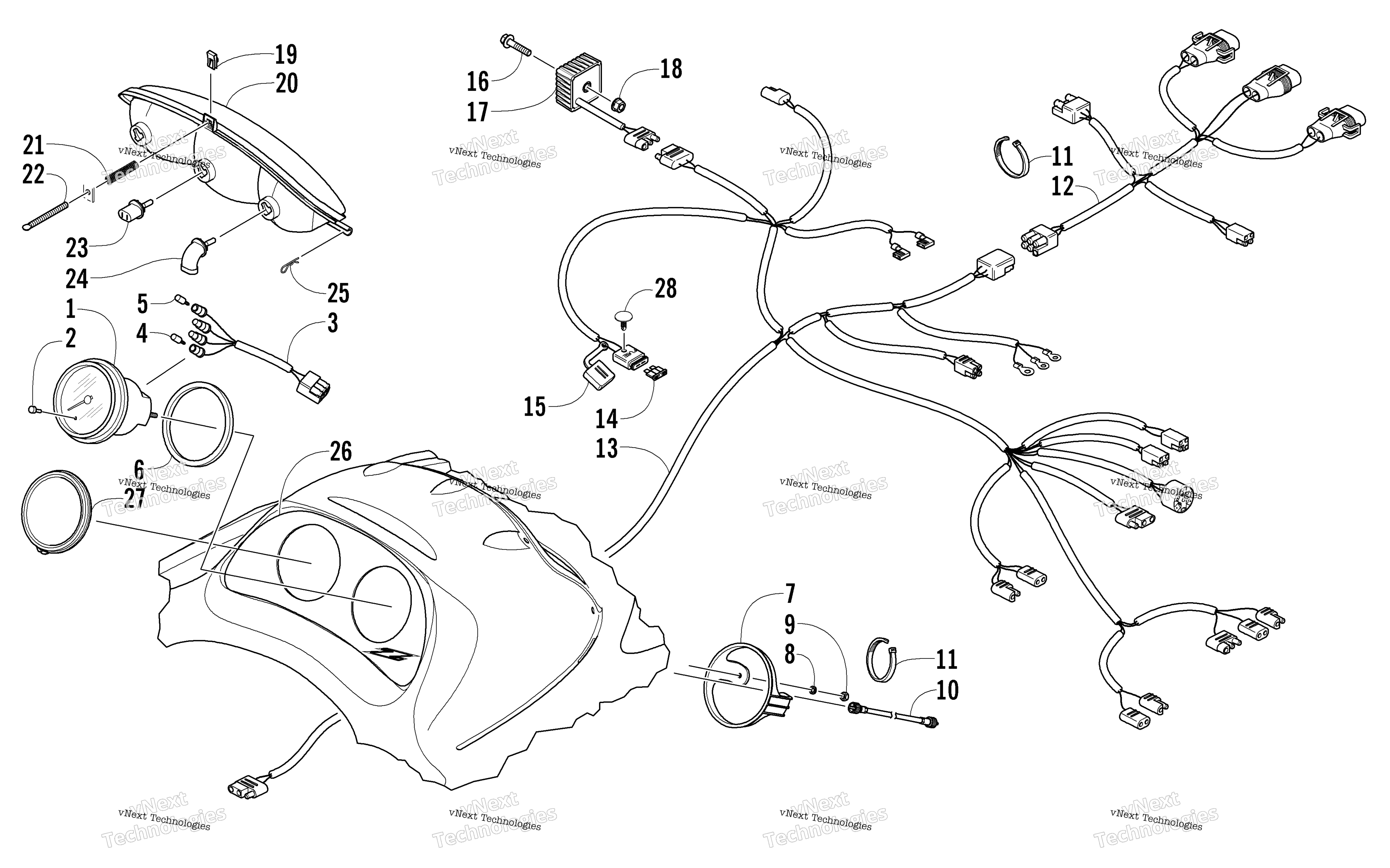 Headlight, Instruments, и Wiring Assemblies