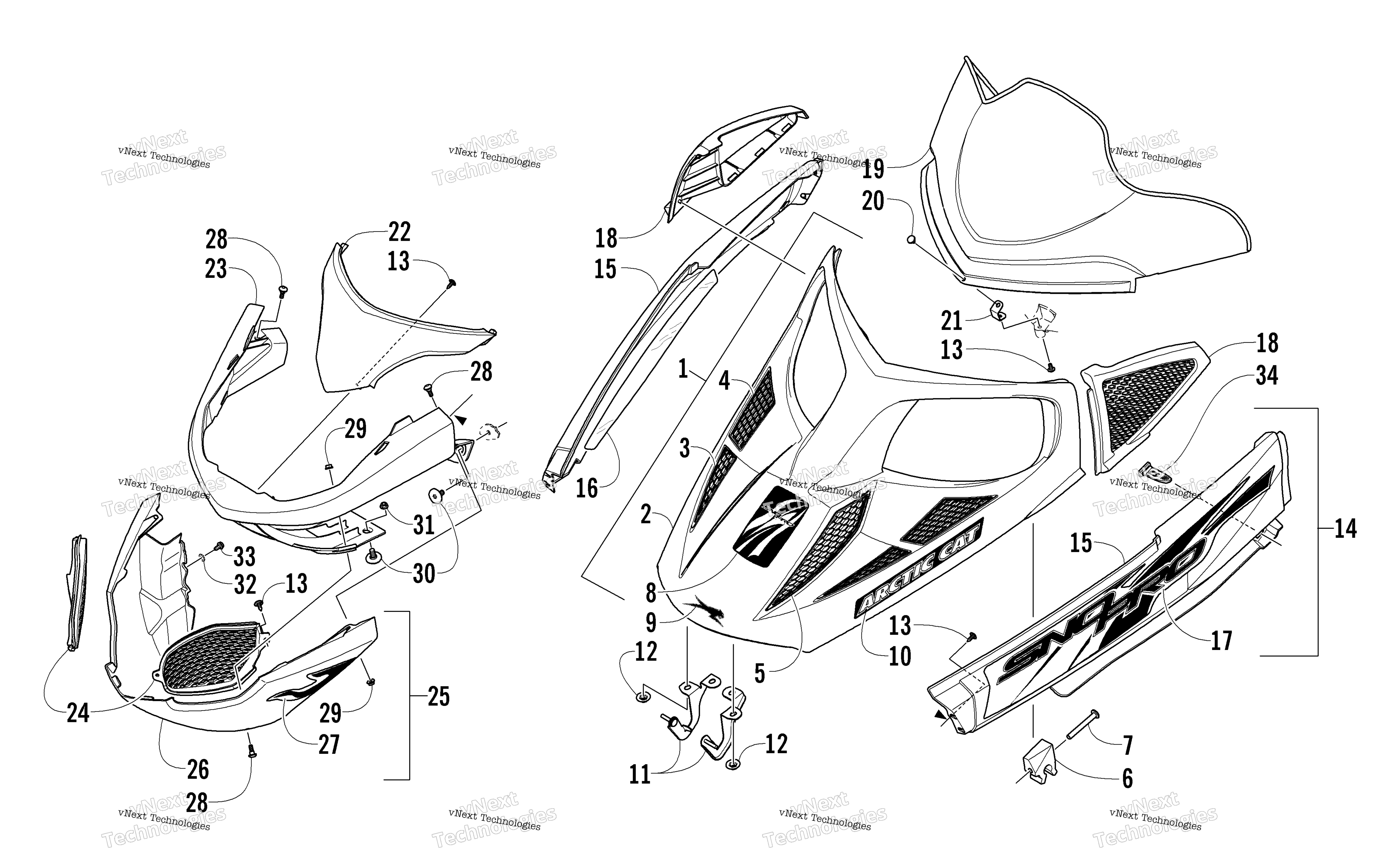 Hood, Windshield, и передний Bumper узел